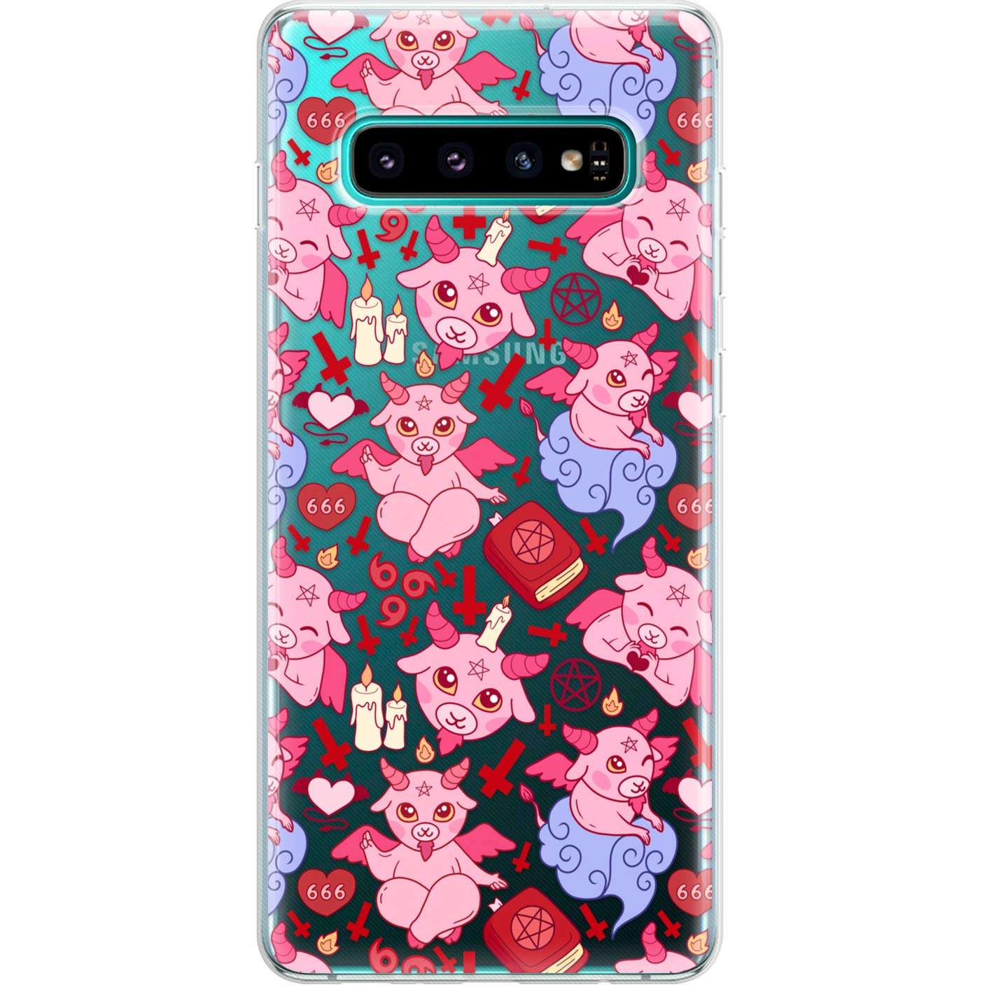 Lexary Altern TPU Case Compatible with Samsung Galaxy A72 A71 5G A70 A51 A50 A20 A11 A01 Occult Print Kawaii Satan Protective Slim Cute Baphomet Silicone Cover Clear Flexible Latin Cross Baby phh354 6