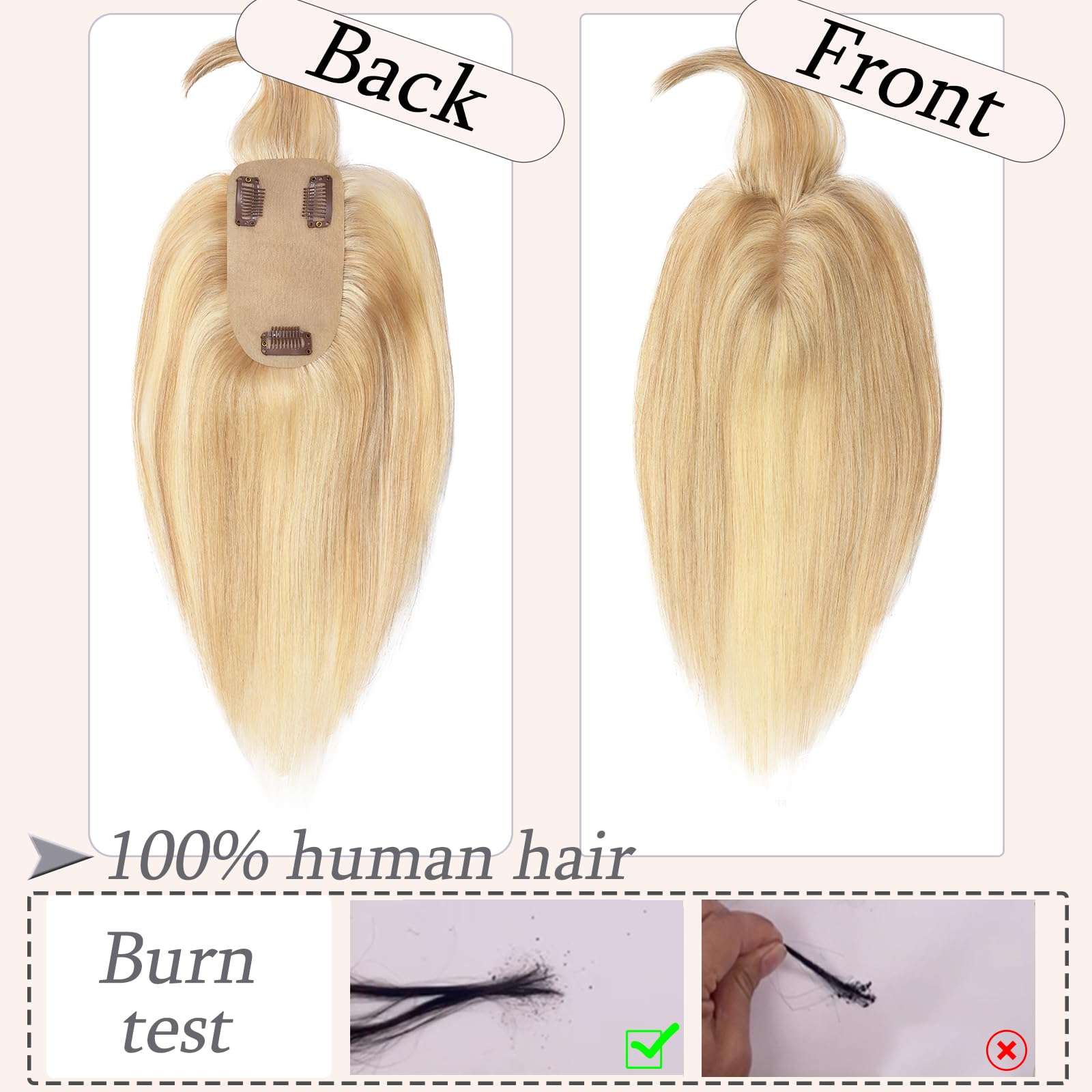 RICH BRIA Hair Toppers for Women with Thinning Hair Real Human Hair with Bangs Toppers Hair for Women Hair Toppers with Bangs for Hair Loss Grey Hair 10" #18P613 Ash Blonde mix Bleach Blonde 3