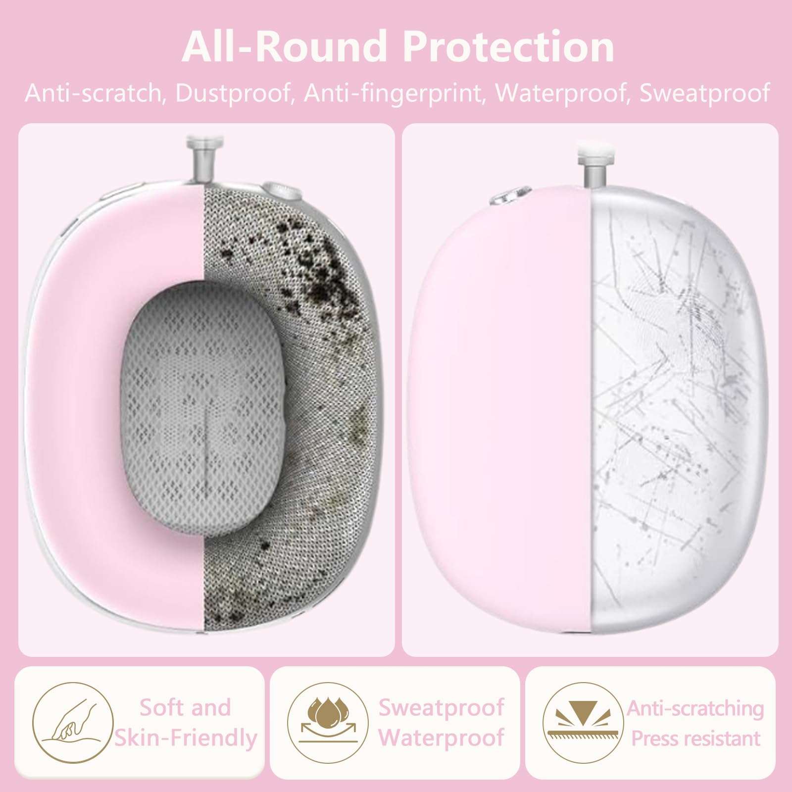 3-in-1 Silicone Case Cover for AirPods Max Headphones, Apple AirPod Max Accessory Protective Cover, Headband/Ear Cups/Ear Pad Covers, Anti-Scratch and Sweatproof (All Pink) 4