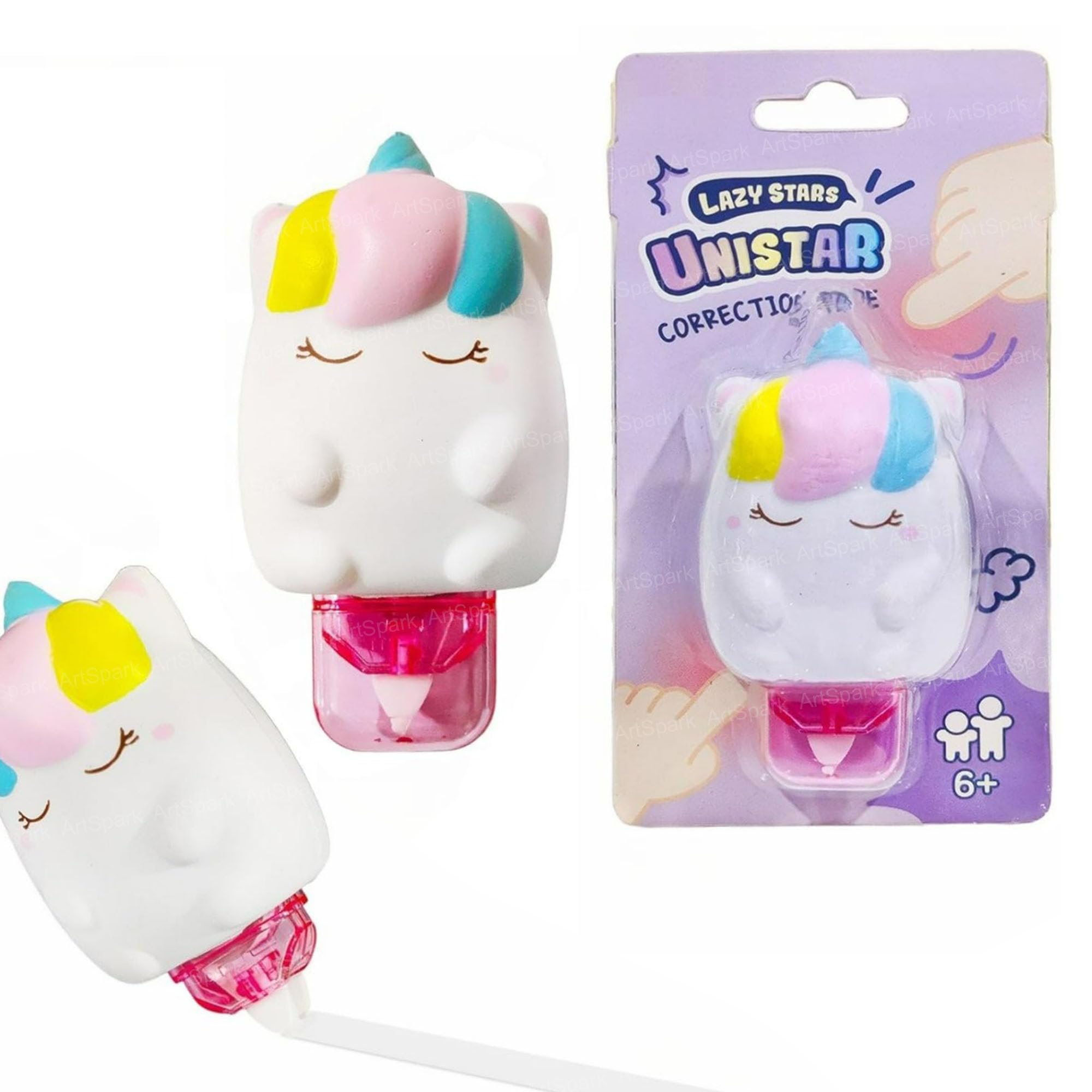ArtSpark Unicorn Squishy Correction Tape – Correction Tape 6 Meter X 5 MM for Journal, Correction Pen, Whitener for Correction, Stationary Items, Correction Pen Tape (Pack of 1)