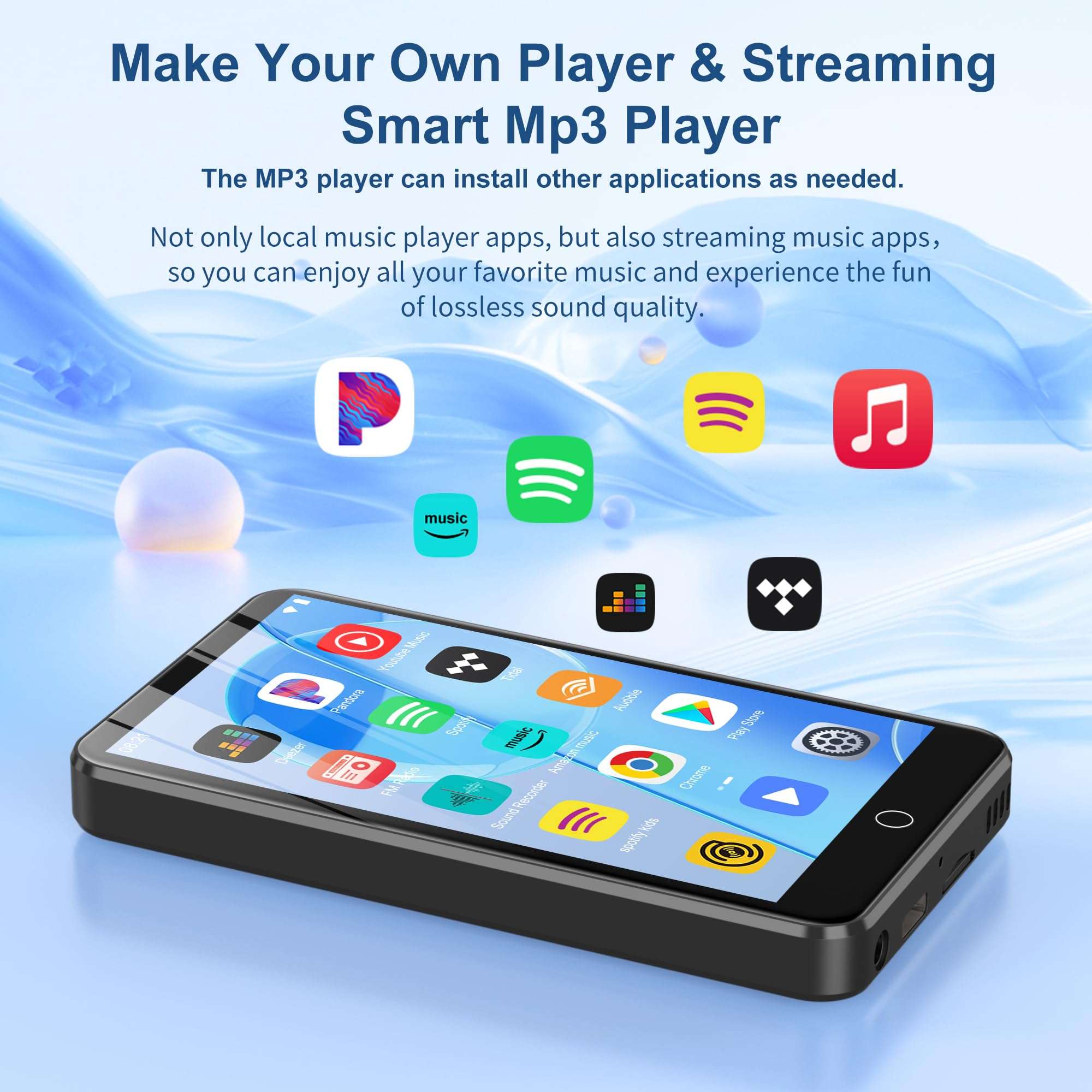 80GB MP3 Player with Bluetooth and WiFi, 4-inch Touch Screen mp3 Players with Bluetooth ， with Spotify, SpotifyKids, Audible, Andora, Amazon Player, MP4&MP3 Player up to 1TB (Black) 3