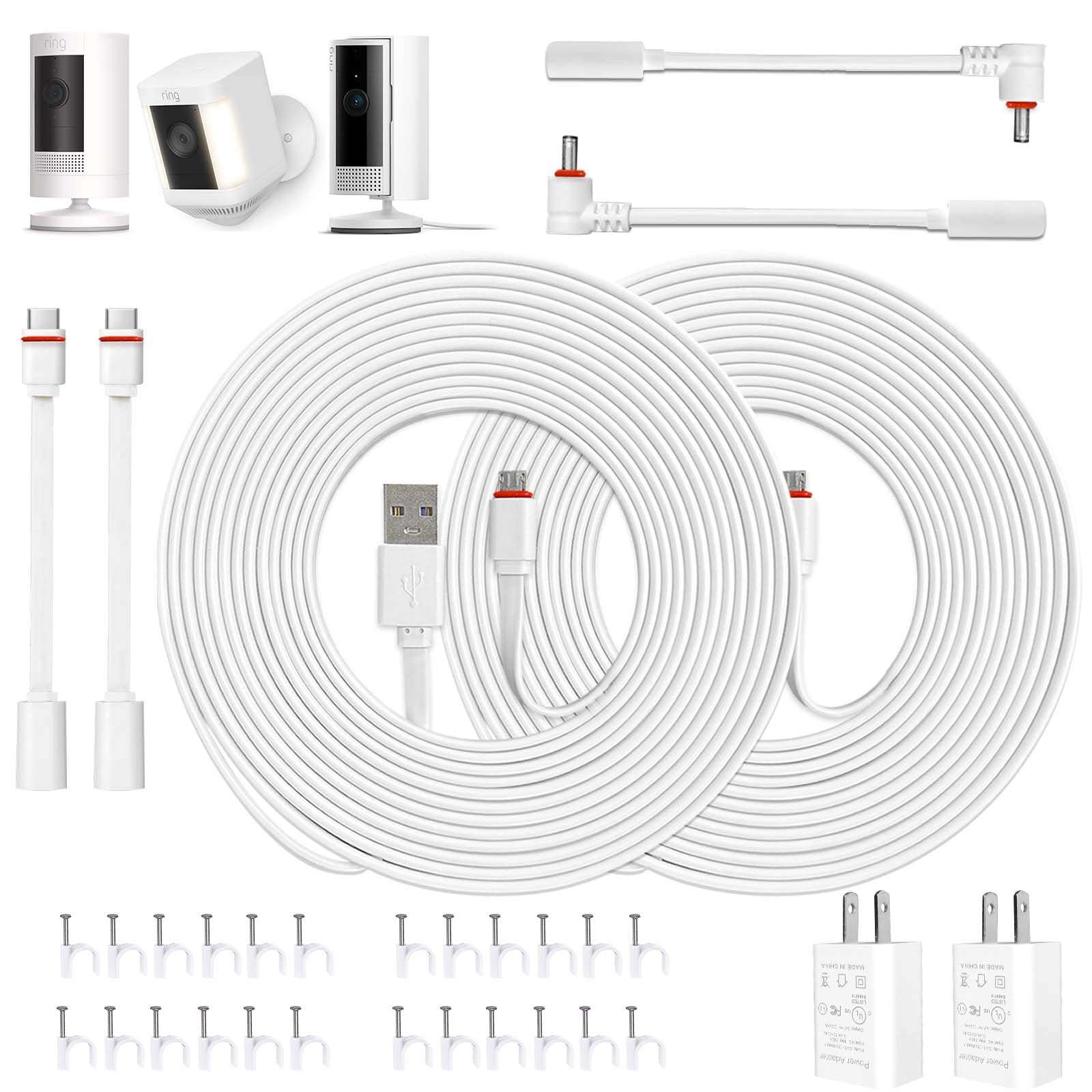 LFFW 26FT Power Cord with Adapter for Ring Spotlight Cam Plus/Pro (Battery), Ring Outdoor Cam Plus/Pro (Stick Up) Battery, Weatherproof Extension Charging Cable for Outdoor & Indoor Camera, 2 Pack 1