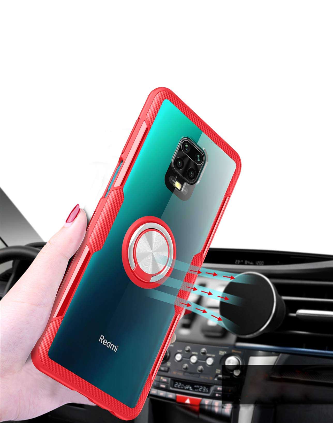 Xiaomi Redmi Note 9s Case,360° Rotating Ring Kickstand Protective Case,Silicone Soft TPU Shockproof Protection Thin Cover Compatible with[Magnetic Car Mount] for Xiaomi Redmi Note 9 Pro(Black/black) 2