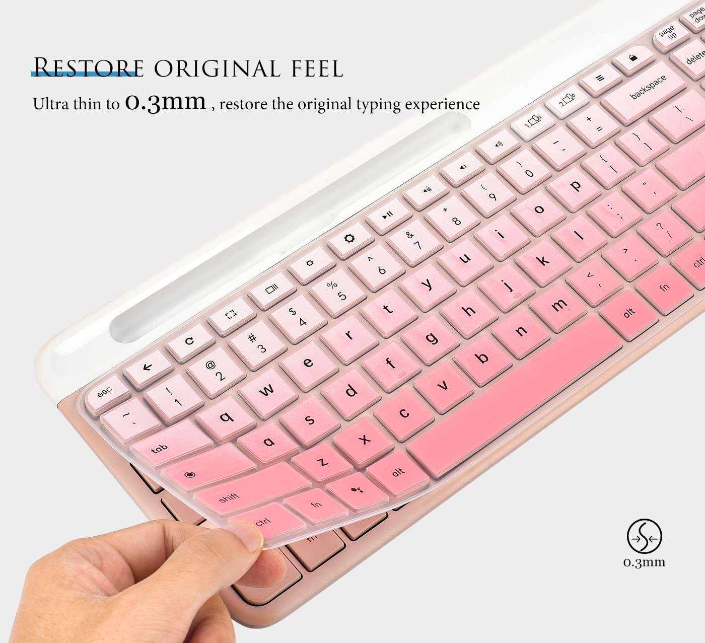 Keyboard Cover Skin Compatible with Logitech K585 Keyboard, Logitech K585 Slim Wireless Keyboard Protective Skin Cover Accessories - Gradual Pink 4