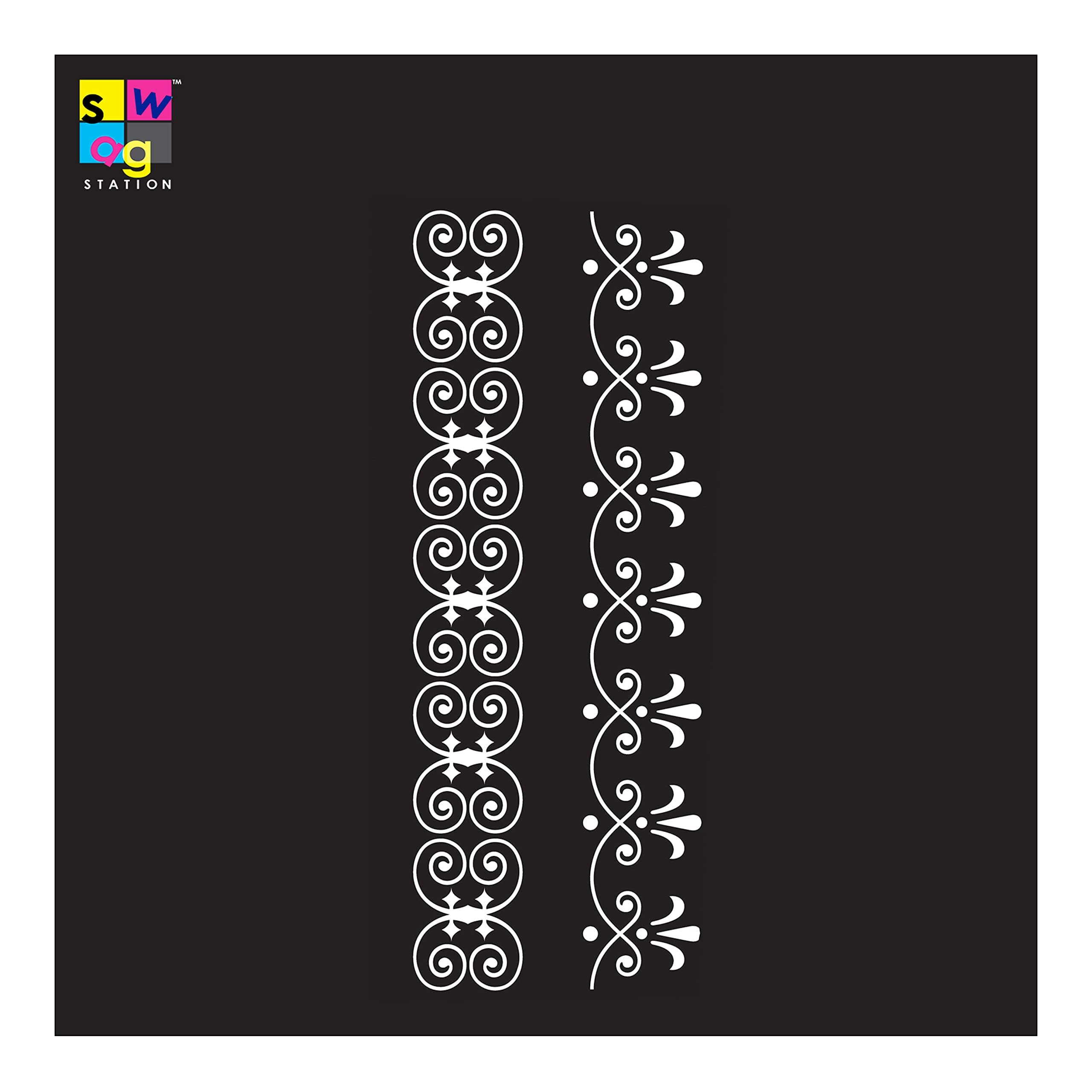 SWAGSTATION Border Stencils Designs for Painting - Ornate Border Stencil - 4x8 Inches - Reusable DIY Stencils for Albums Card Making and Fabric Wall Painting - Border Stencils for Art and Craft