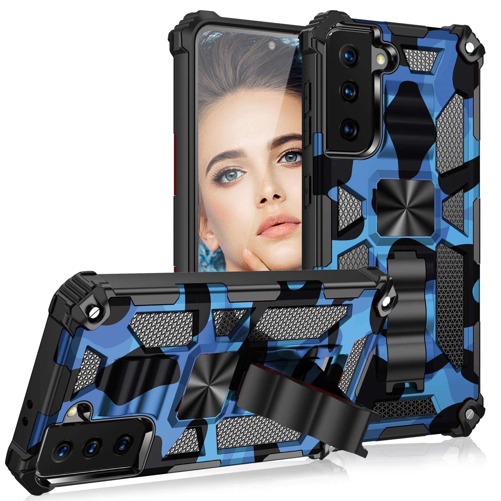 Croazhi S21 Plus Case Phone Case Compatible with Samsung Galaxy S21 Plus 5G Cover Heavy Duty Protection Armor Protective Cases S21+ 5G Case Camouflage with Kickstand Megnetic Shockproof 1