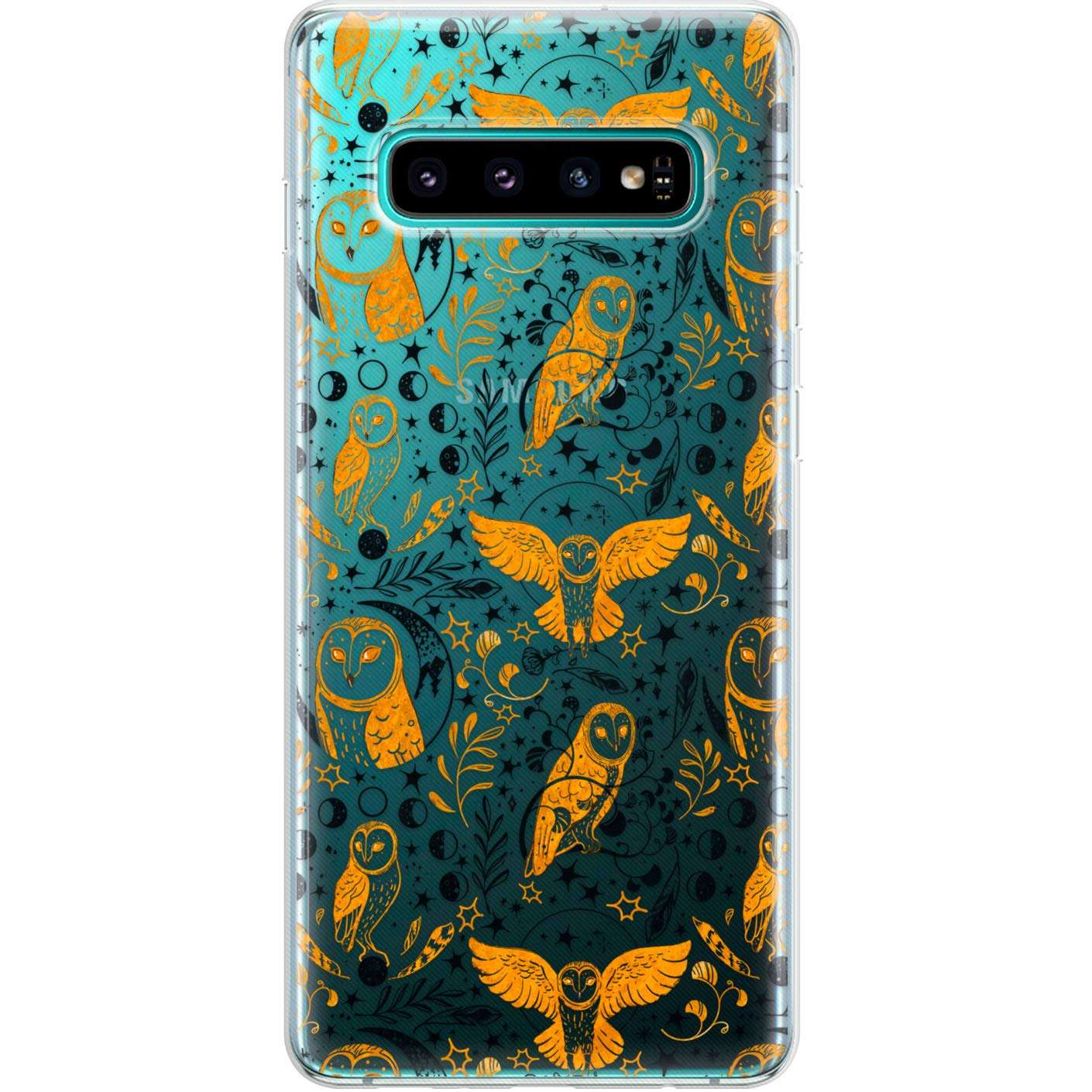 Lexary Altern TPU Case Compatible with Samsung Galaxy A72 A71 5G A70 A51 A50 A20 A11 A01 Gold Birds Slim Moon Phases Protective Silicone Boho Clear Cover Celestial Lightweight Print Barn Owls phh172 6