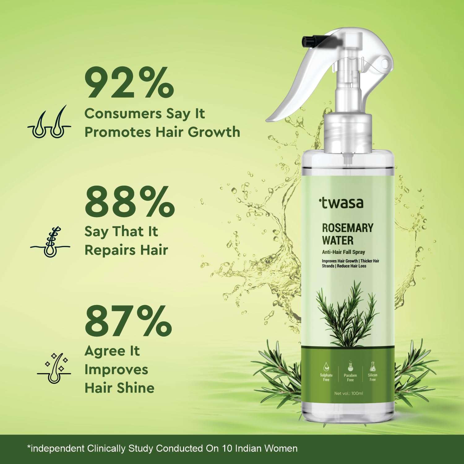 Twasa Rosemary Water Spray For Hair Growth with Natural Rosemary Extract | Anti Hair Fall Mist For Reduce Hair Loss, Adds Shine & Thicker Hair Strands | Men & Women, 100ml 4