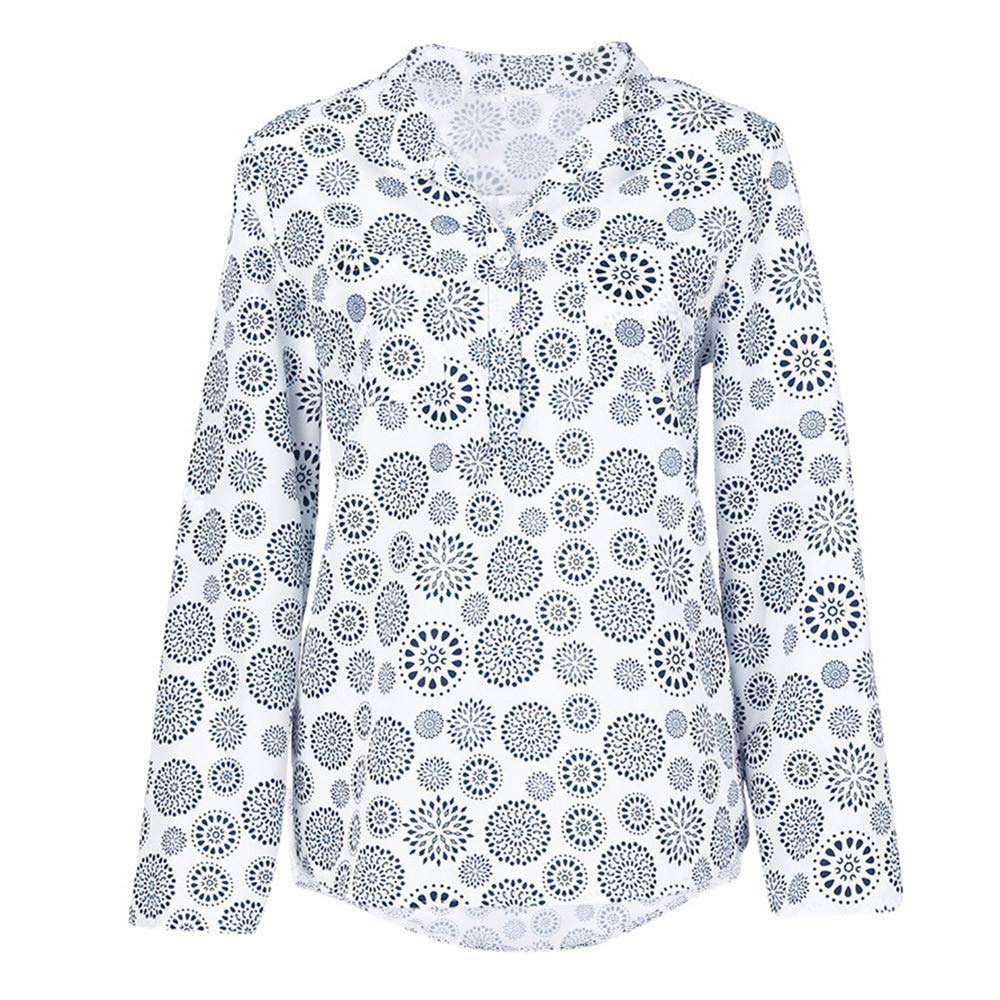 Blouse for Women Long Sleeve Kimloog Women Plus Size Print Long Sleeve Polka Dot Button Blouse Pullover Tops Shirt White 1
