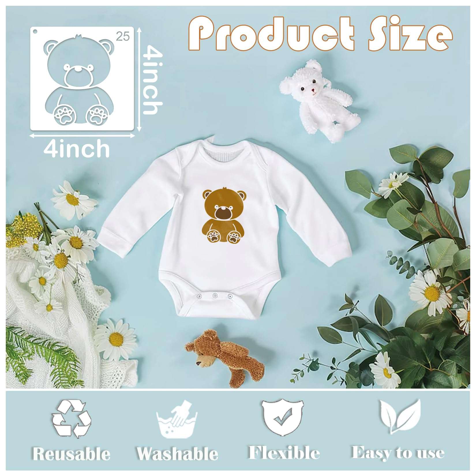 50Pcs Baby Shower Stencils for Painting Onesie Decorating Kit Fabric Stencil Reusable Templates for Painting on Onesies Shoes Bibs Clothes Cookie Bodysuit (50 pcs) 5