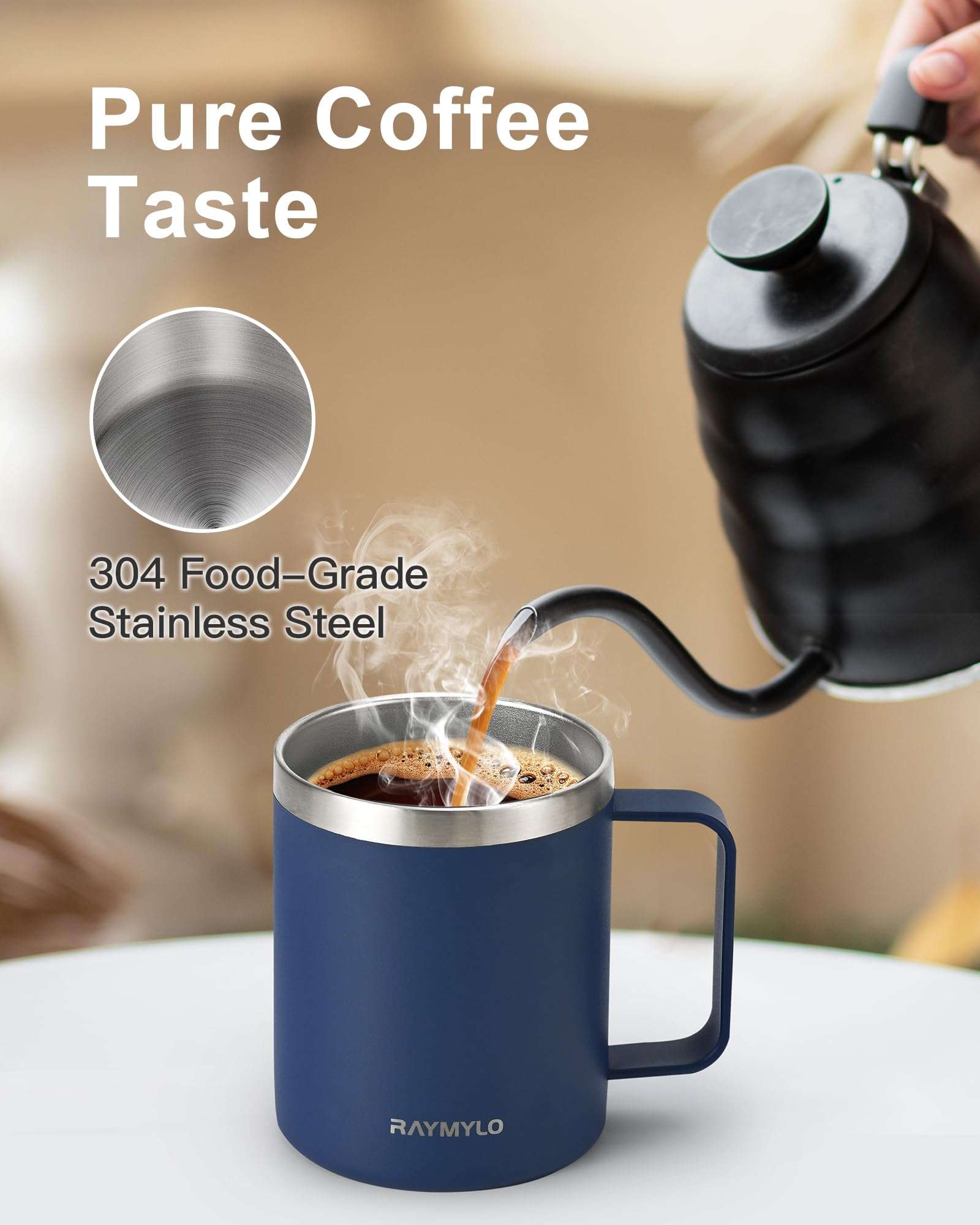 RAYMYLO Insulated Water Bottle 64oz (Navy Blue) + Insulated Coffee Mug 12oz (Navy Blue) 6