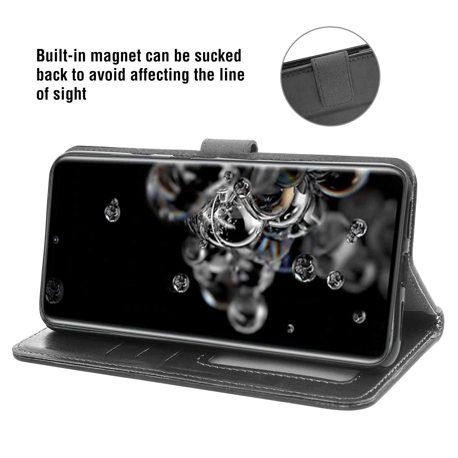 Asuwish Compatible with Samsung Galaxy S20 Ultra Glaxay S20ultra 5G Wallet Case Tempered Glass Screen Protector Flip Cover Card Holder Accessories Phone Cases for Gaxaly 20S S 20 A20 20ultra G5 Black 3