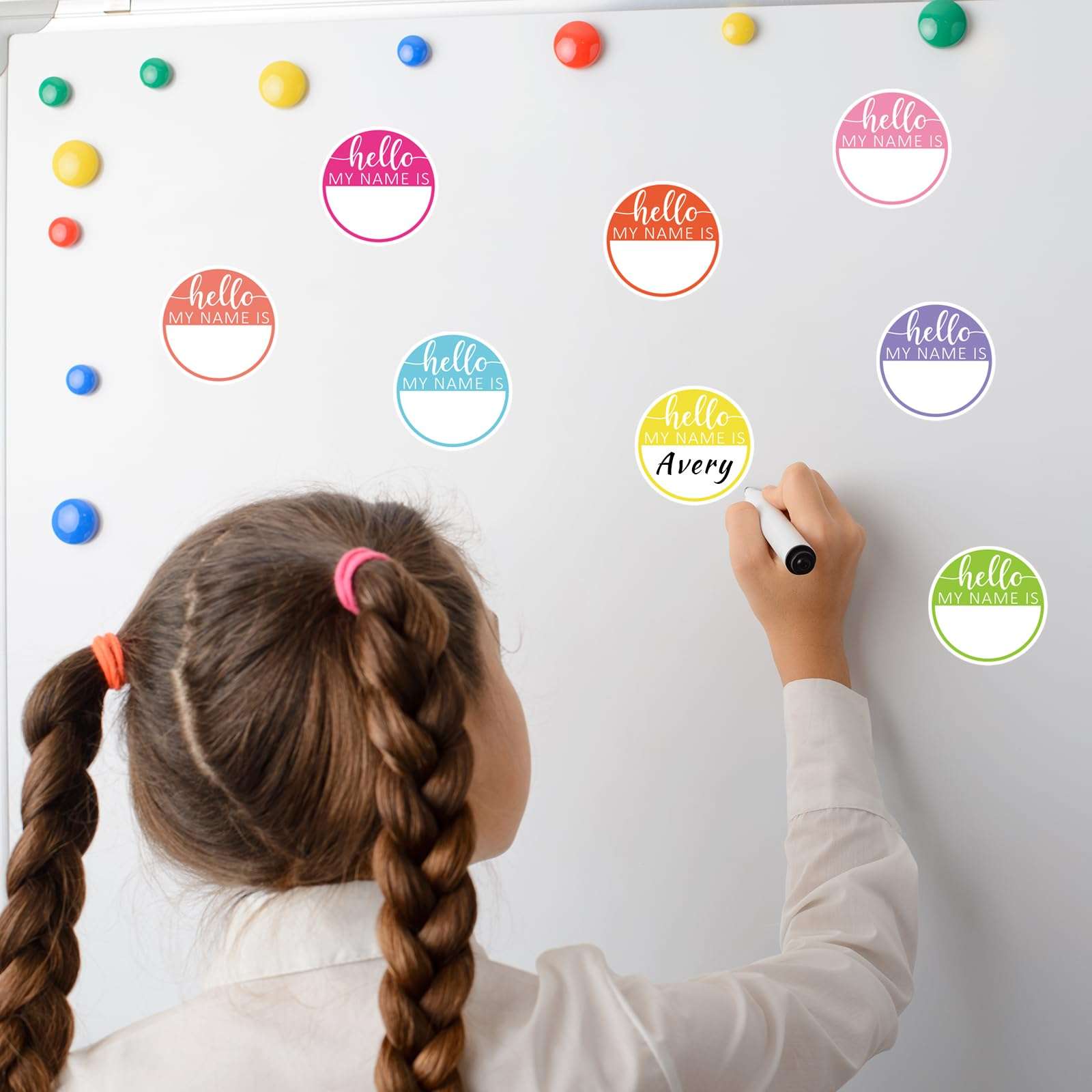 JarThenaAMCS 315Pcs Hello My Name is Name Tag Macaron Round Nameplate Sticker 9 Colors Classroom Bulletin Board Decor Colorful Label Sticker for Office Desk Wall Decor, 2.5 in 6