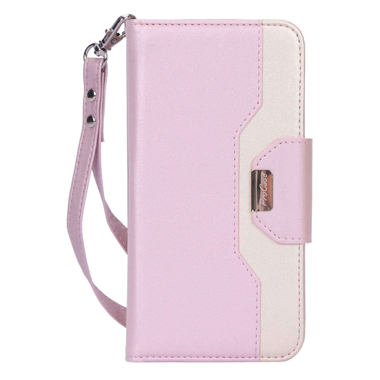 ProCase Galaxy A20 / Galaxy A30 Wallet Case for Women Girls, Flip Folio Kickstand Cover with Card Holders Mirror Wristlet for Galaxy A20 / Galaxy A30 6.4 Inch 2019 Release -Pink 1