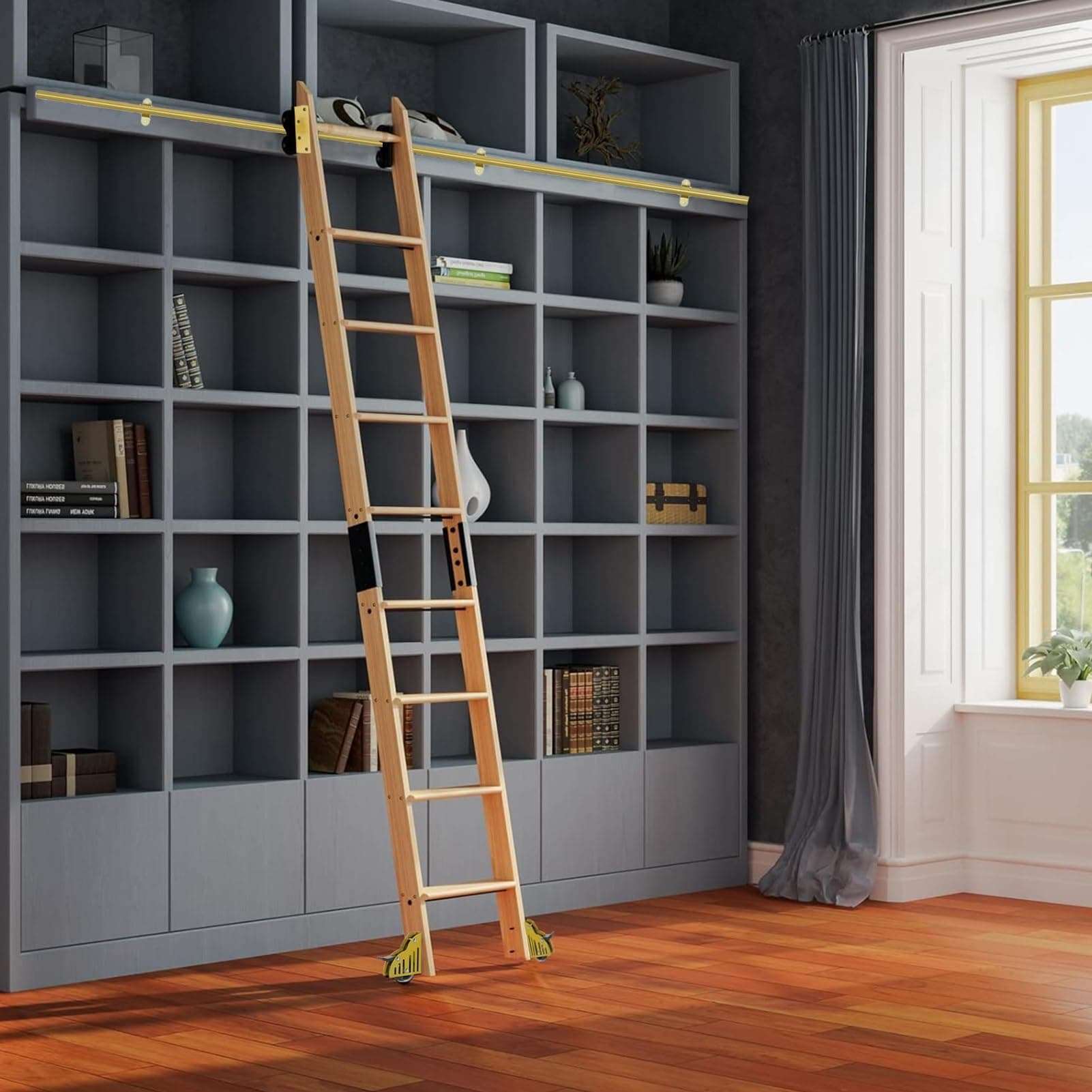 100-732cm Rolling Library Ladder Hardware Kit - Gold Carbon Steel Full Set Mobile Ladder Tracks with Floor Roller for Home/Office/Library/Barn(8ft/244cm Track kit) 4