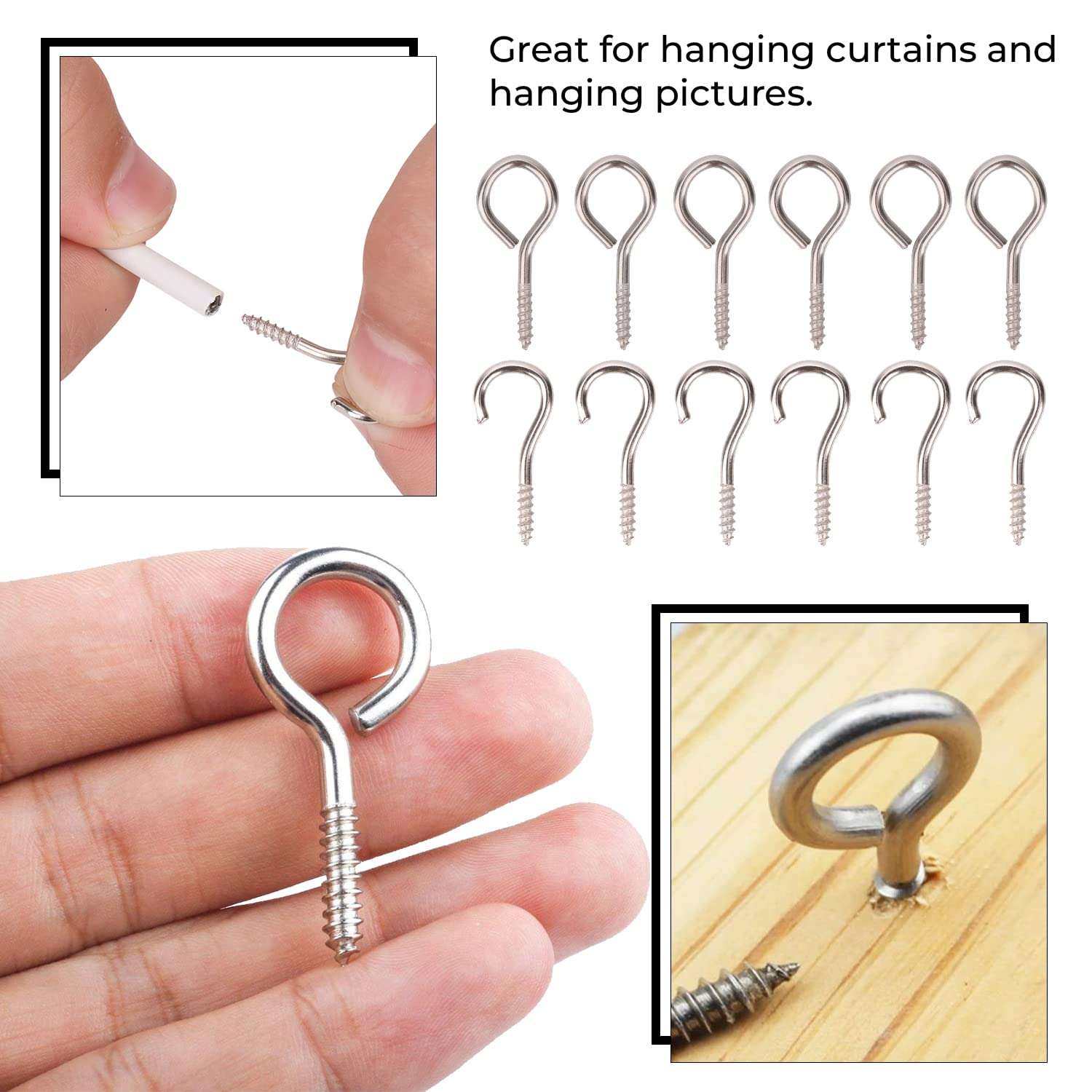 Trimming Shop 10 Metres Curtain Wire with 10 Pair of Hook & Eyes Set, Multi-Purpose Voile Curtain Wire Cable, Cord Cable Hook and Eyes 4