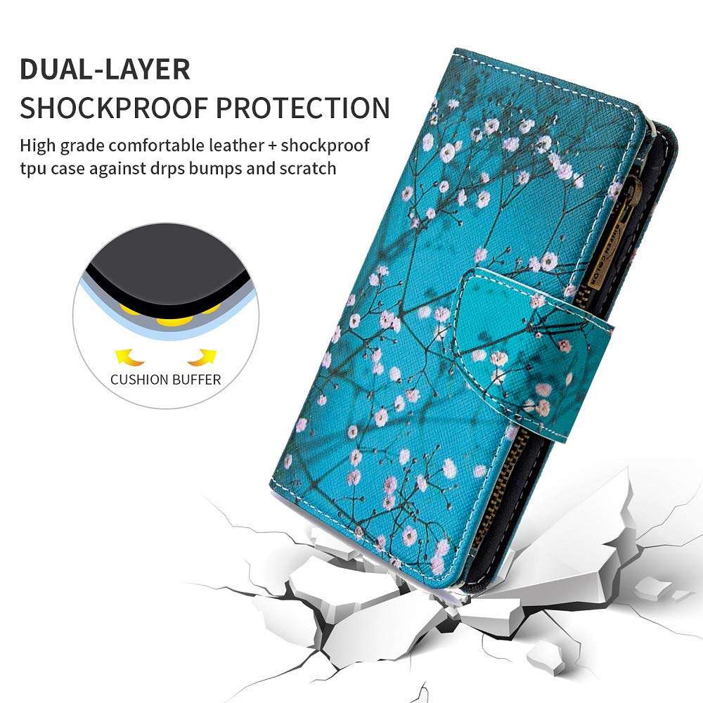 XYX Zipper Wallet Case for Samsung S20 FE, Colorful PU Leather Flip Wallet Zipper Purse Case with 9 Card Slots and Wrist Strap for Samsung S20 FE 5G 6.5 Inch, life Tree 6