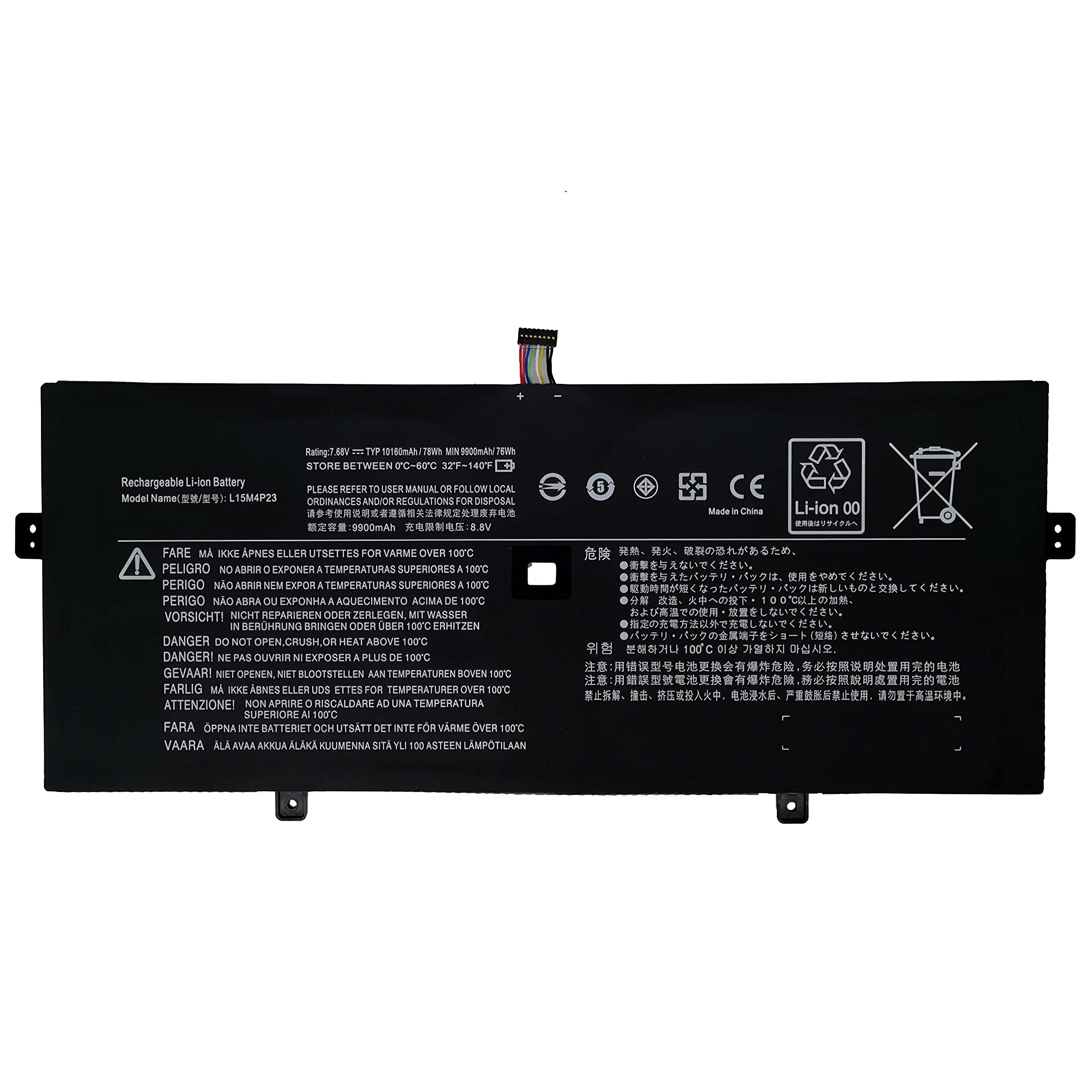 Fully New L15M4P23 Replacement Laptop Notebook Battery Compatible with Lenovo Yoga 910 Yoga 5 Pro Series L15C4P21 L15C4P22 L15M4P23-7.6V Capacity: 78Wh/10160mAh 5