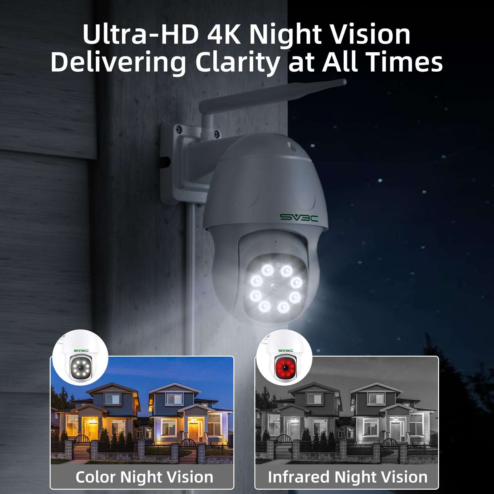 SV3C 4K PTZ POE Camera, WiFi Security Camera Outdoor, Dual Network Support, Auto Tracking, Color Night Vision, Human/Vehicle Detection, 2-Way Audio, Waterproof, SD Card Recording, CamHiPro App, PC 5