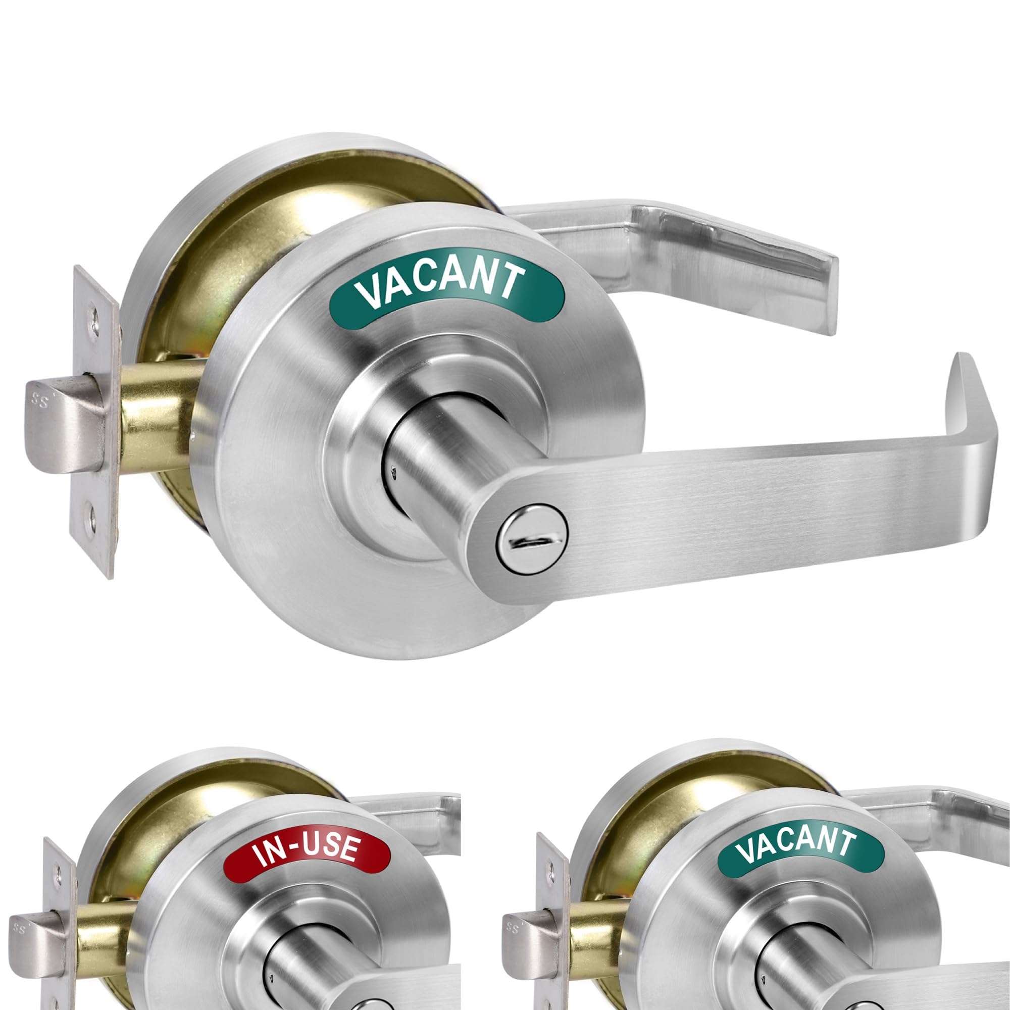 Onedaful Cuzofu Commercial Privacy Indicator Door Lock, Occupied Bathroom Door Handle, Vacant or in-use Large Door Lever Deadbolts, ANSI Grade2, for Restrooms, Office Buildings (Satin Chrome) 1