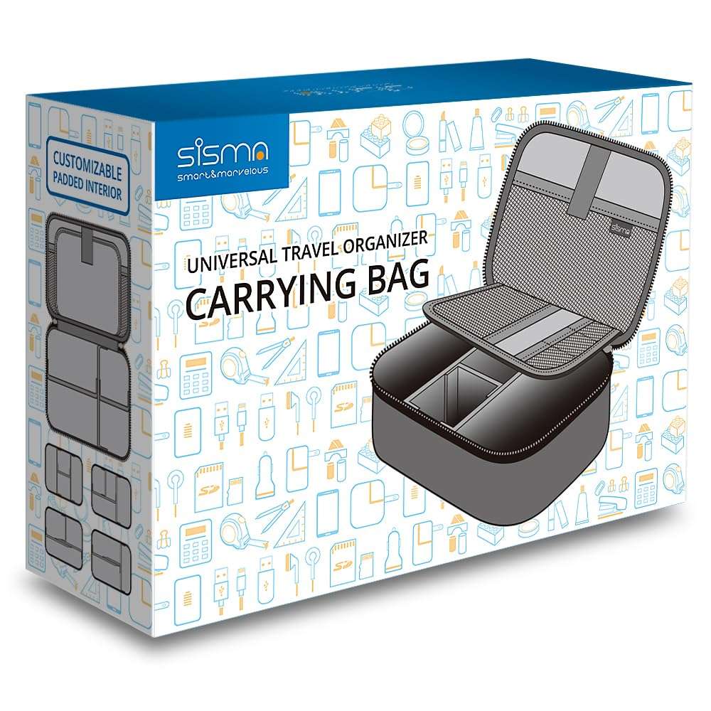 sisma Electronics Cords Organizer Tech Accessories Storage Case Travel Small Carrying Bag for Charging Cables Adapter USB Plugs Power Cord Leads - Grey 1680d 6