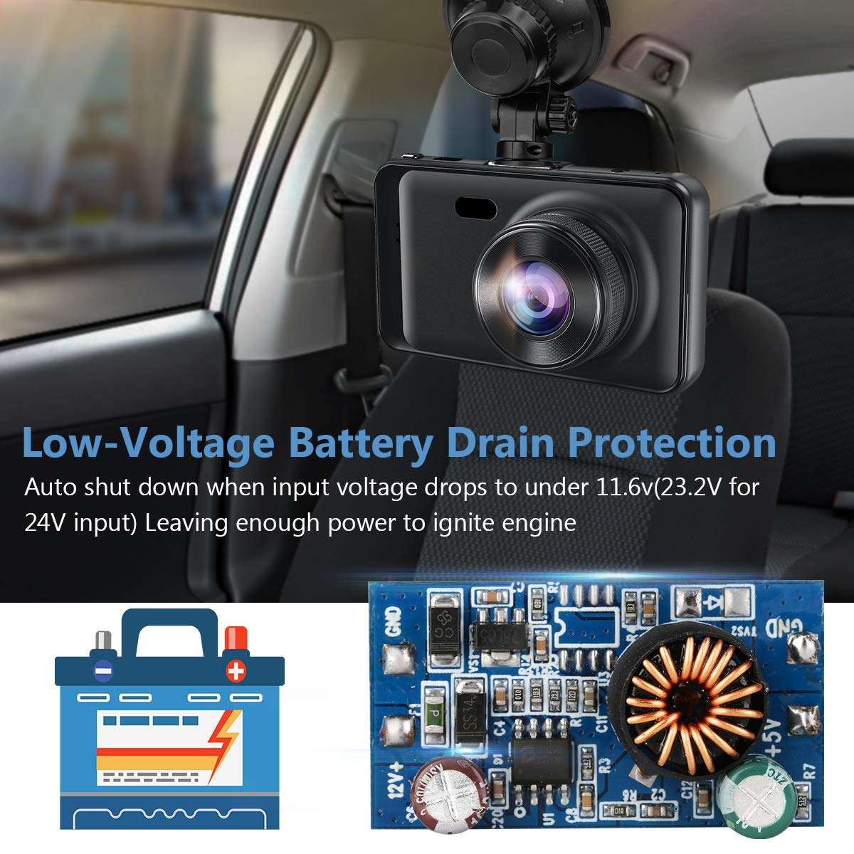 Dash Cam Hardwire Kit, Mini/Micro USB Hard Wire Kit 12V-24V to 5V Hardwire Kit with Low Voltage Protection 13ft Car Dash Camera Charger Power Cord for Dashcam GPS Power Supply Radar Detectors and More 4