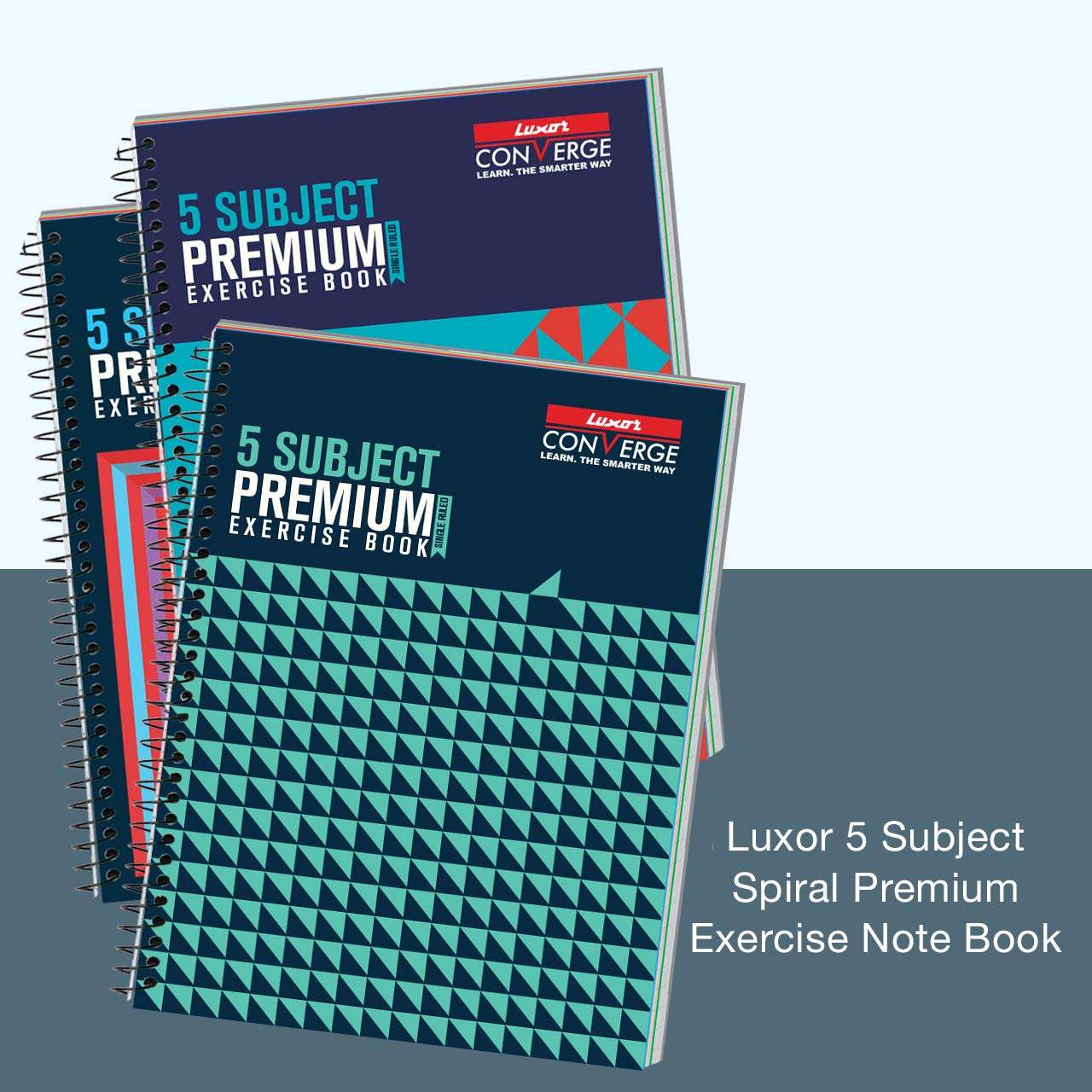 Luxor 5 Subject Spiral Premium Exercise Notebook, Single Ruled - (18cm X 24cm), 250 Pages, Pack of 3 3