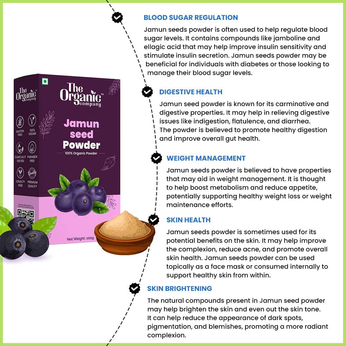 Blackberry Seeds Powder | Jamun Seeds | Java Plum | Jamun Berries For Skin Care(Face Mask, Evens Skin Tone), Heart, Diabetes, Weight Loss and Immunity Booster, Good for Diabetes Control 3