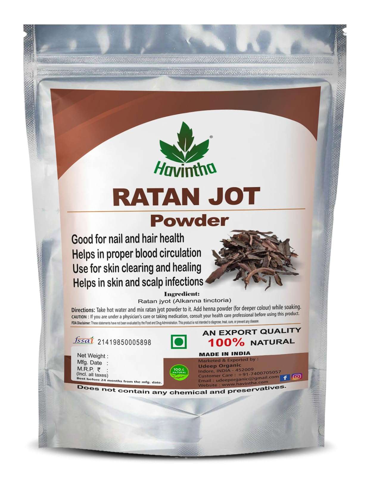 Havintha Ratanjot Powder (Root) Use for Hair Fall, Hair Growth, Skin Burns (100 g) 1