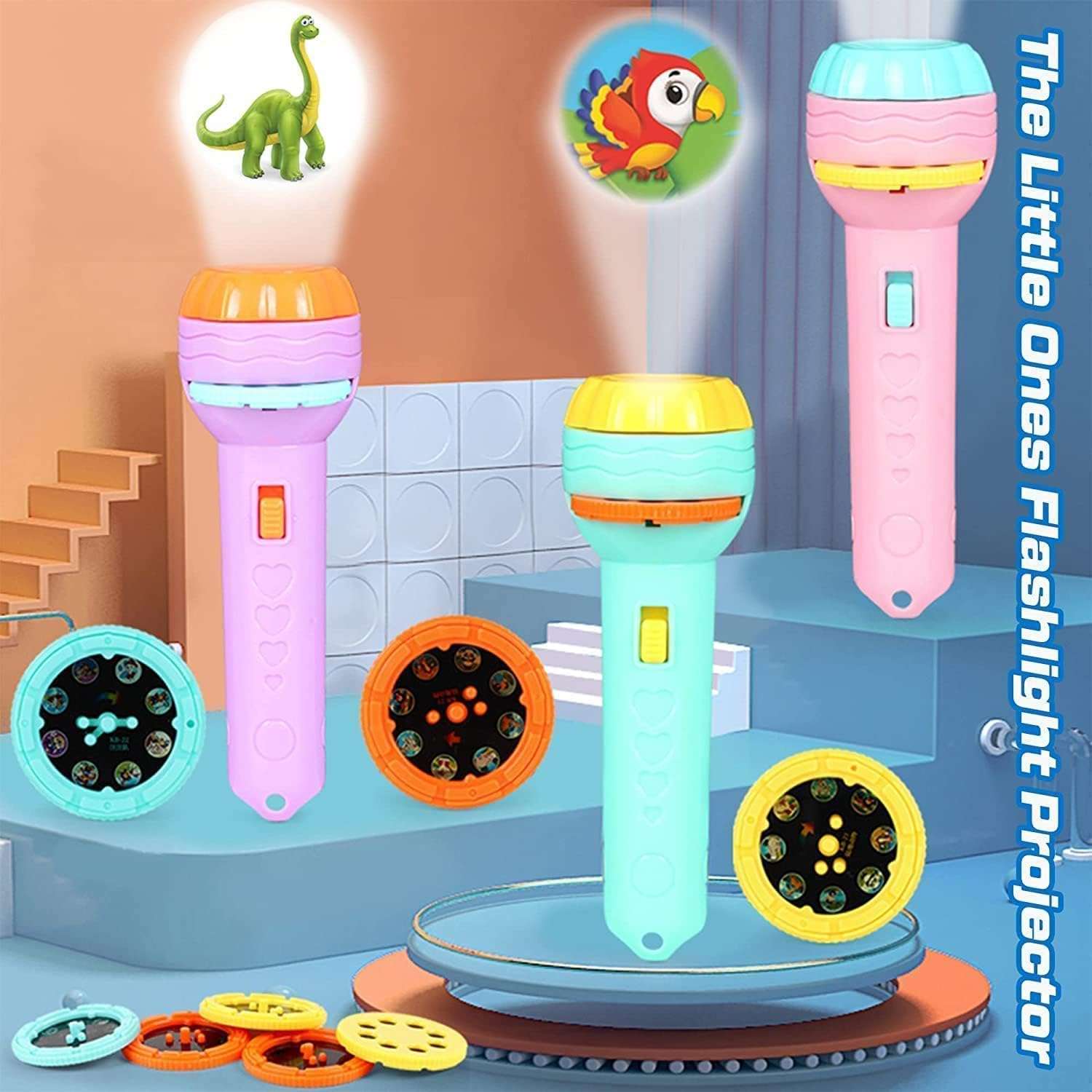 Caltero 6 Slids, 48 Patterns Projector Flashlight Torch, Kids Projection Light Toy Education Learning Night Light Before Going to Bed Best Gift for Kids Boy Or Girl Learning and Playing(Multi).2025 6