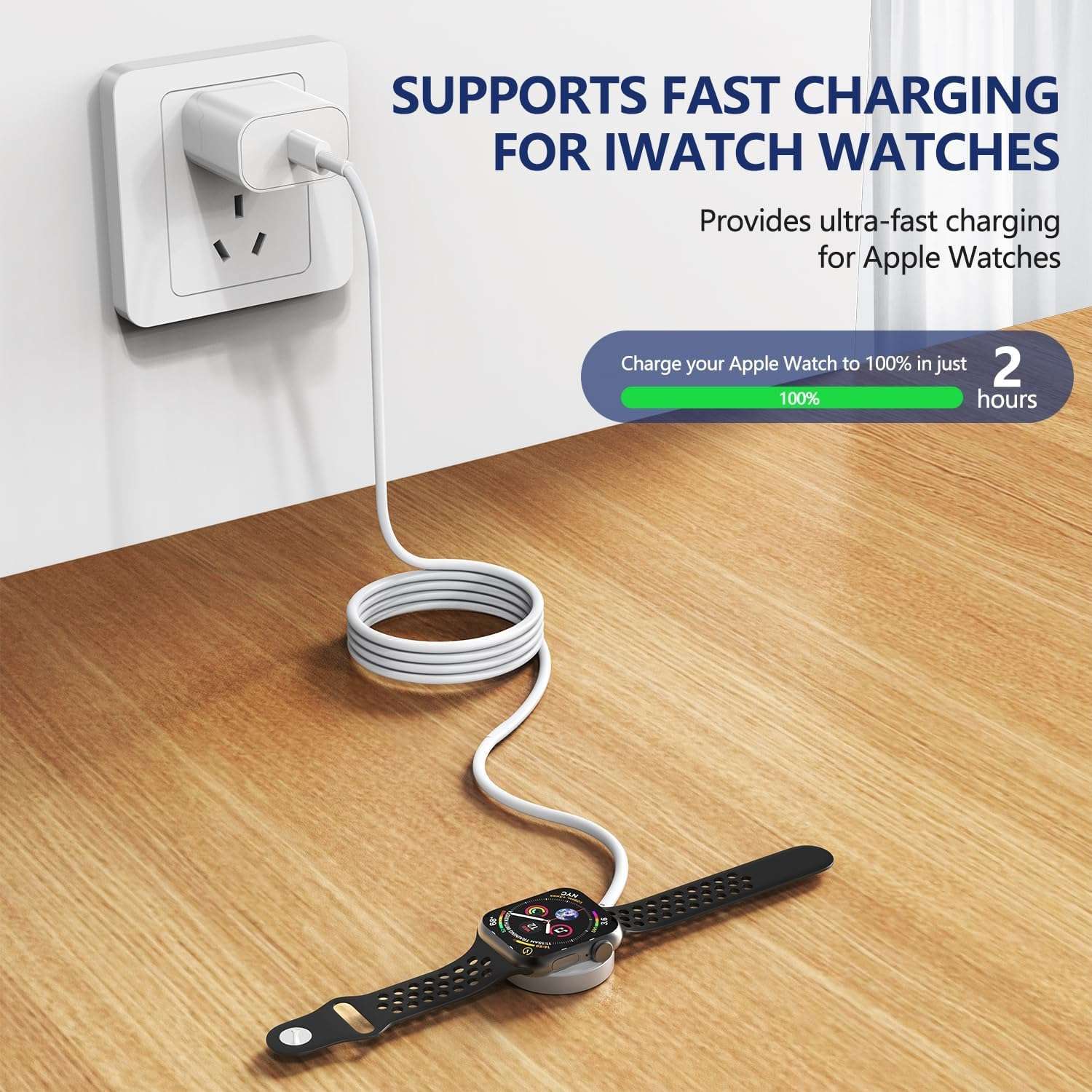 5W Fast Charging USB C Cable 6ft Compatible with Apple Watch Series SE2/8/7,[Apple MFi Certified] Magnetic Watch Charger for iWatch 6/5/4/3/2/1 Includes 38mm 40mm 42mm 44mm 45mm Dimensions - White 5