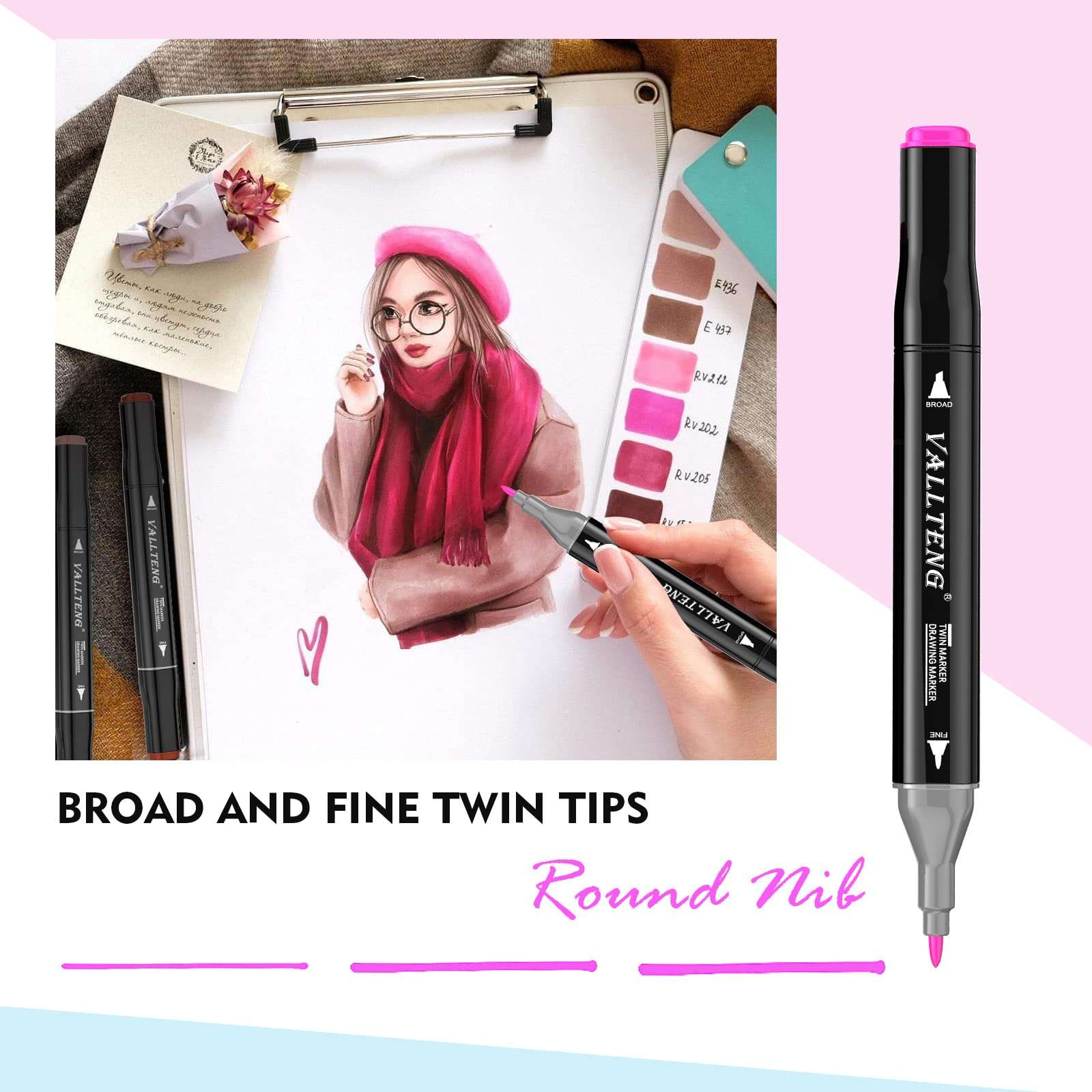 80 Colors Permanent Highlighter Marker Twin Pen Wide Fine Point Black Animation Design for Drawing Paint with Black Bag (80 Colors) 4