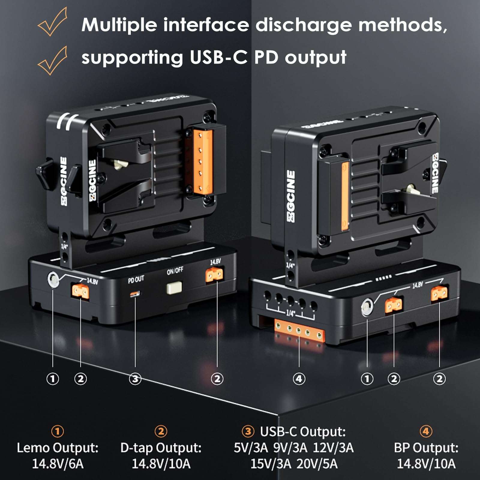 VM-HS2 Dual-Side V Mount Battery Plate,Hot-Swap V Lock Power Supply Splitter Support USB-C PD,2 BP Ports,4 D-TAP Ports,2 LEMO Ports Output for Camera/Camcorder/Gimbal/Filmmaker/Live/Studio 5