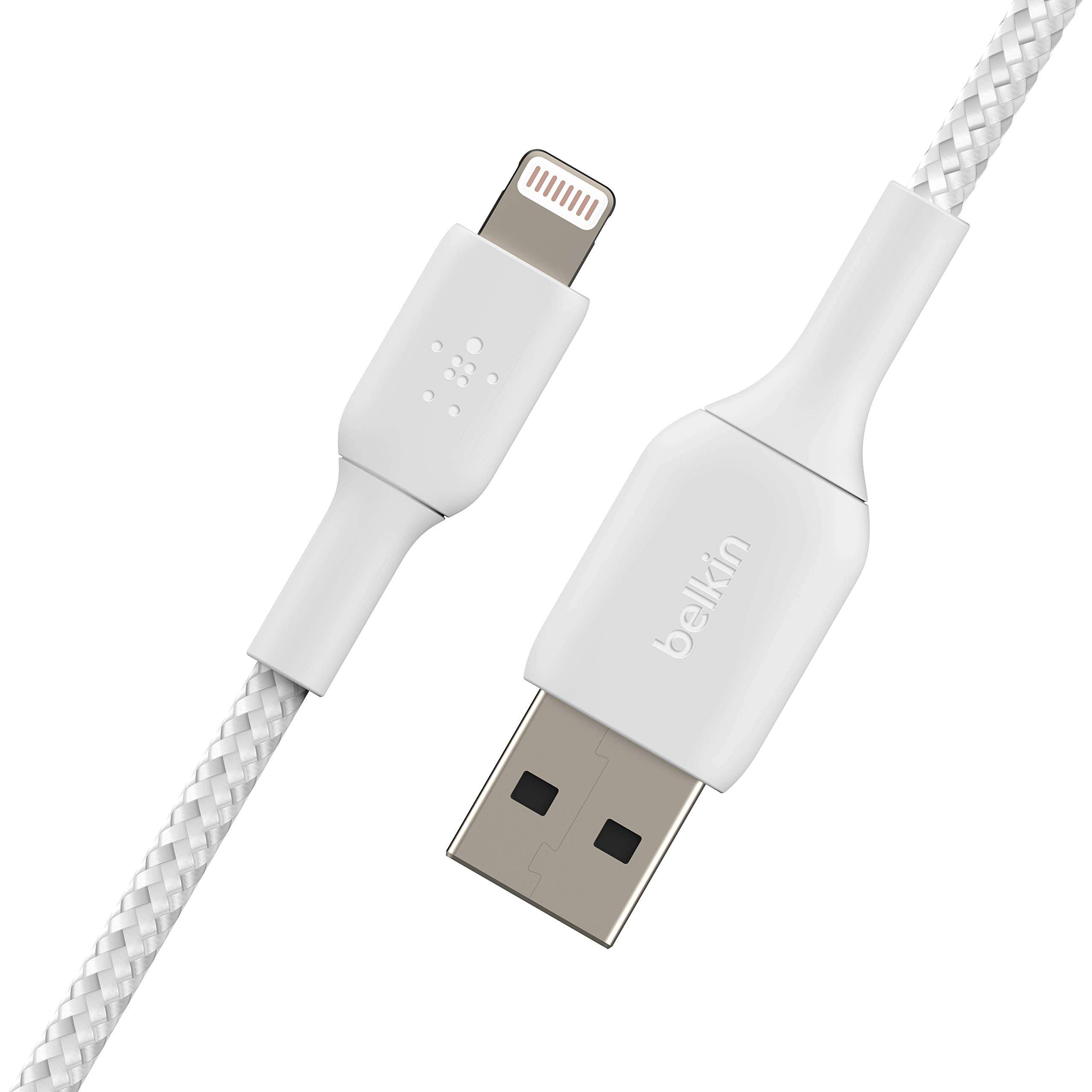 Belkin Apple Certified Braided Lightning to USB-A Charge and Sync Type A Cable, Tough and Durable, For iPhone, iPad, Air Pods, 3.3 Feet (1 Meter) - White 3