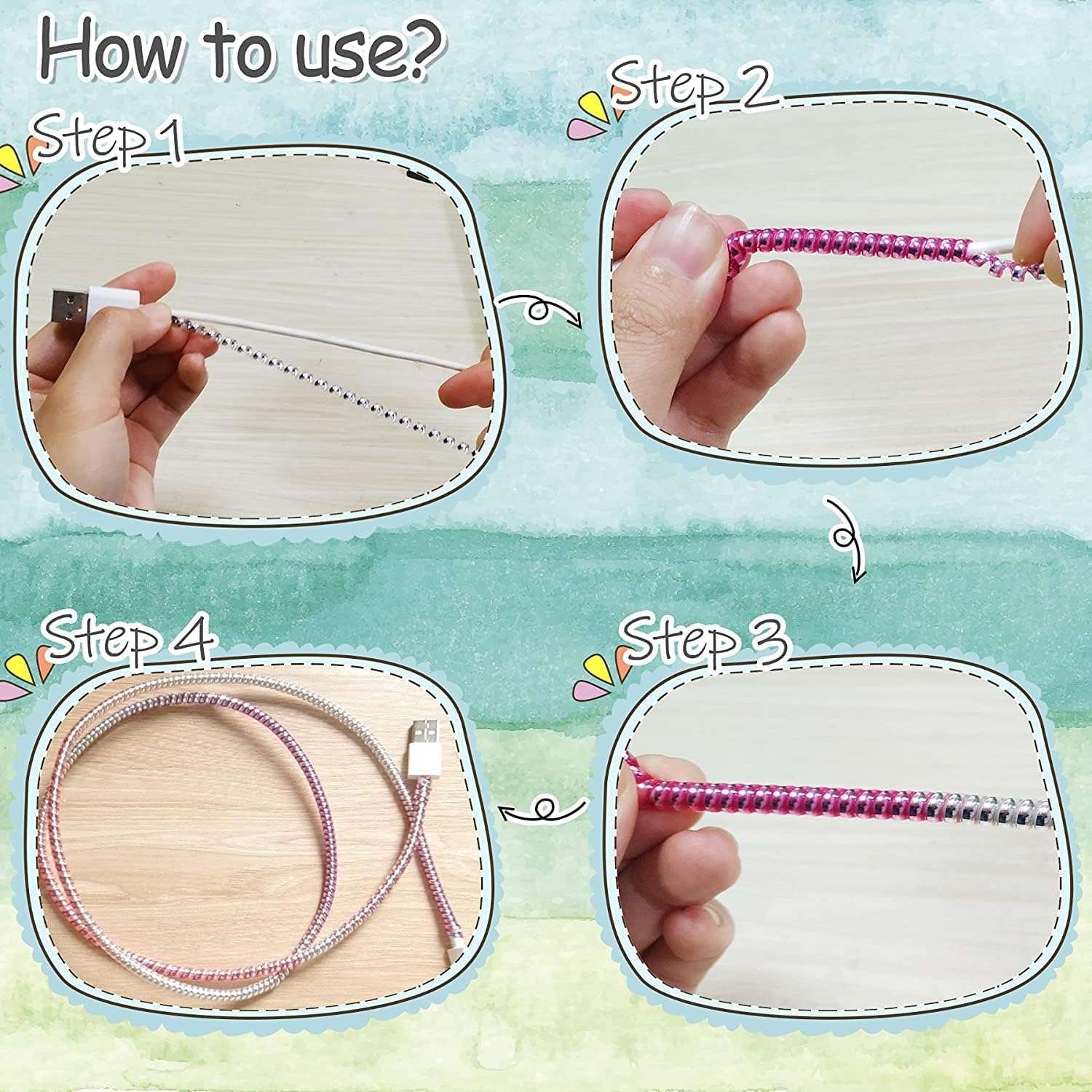 Kinetic Ultimate Cable Protector | Spiral Cable Protector 1.5 Meter | Plastic Cord Wire Charger Winder for All Types of Charging Cables Pack of 5(Multicolur) 5