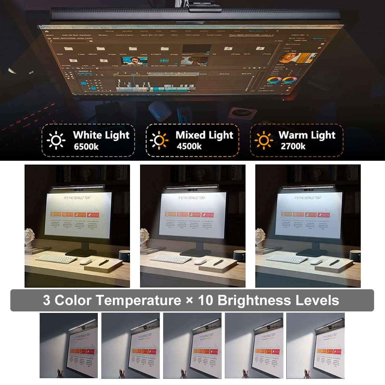 Leguwu Computer Monitor Lamp, USB Light Bar for Desktop PC - No Glare or Screen Reflection for Eye Protection - Dimmable Smart e-Reading Lamp for Home/ Office, Free Up Your Desk 6