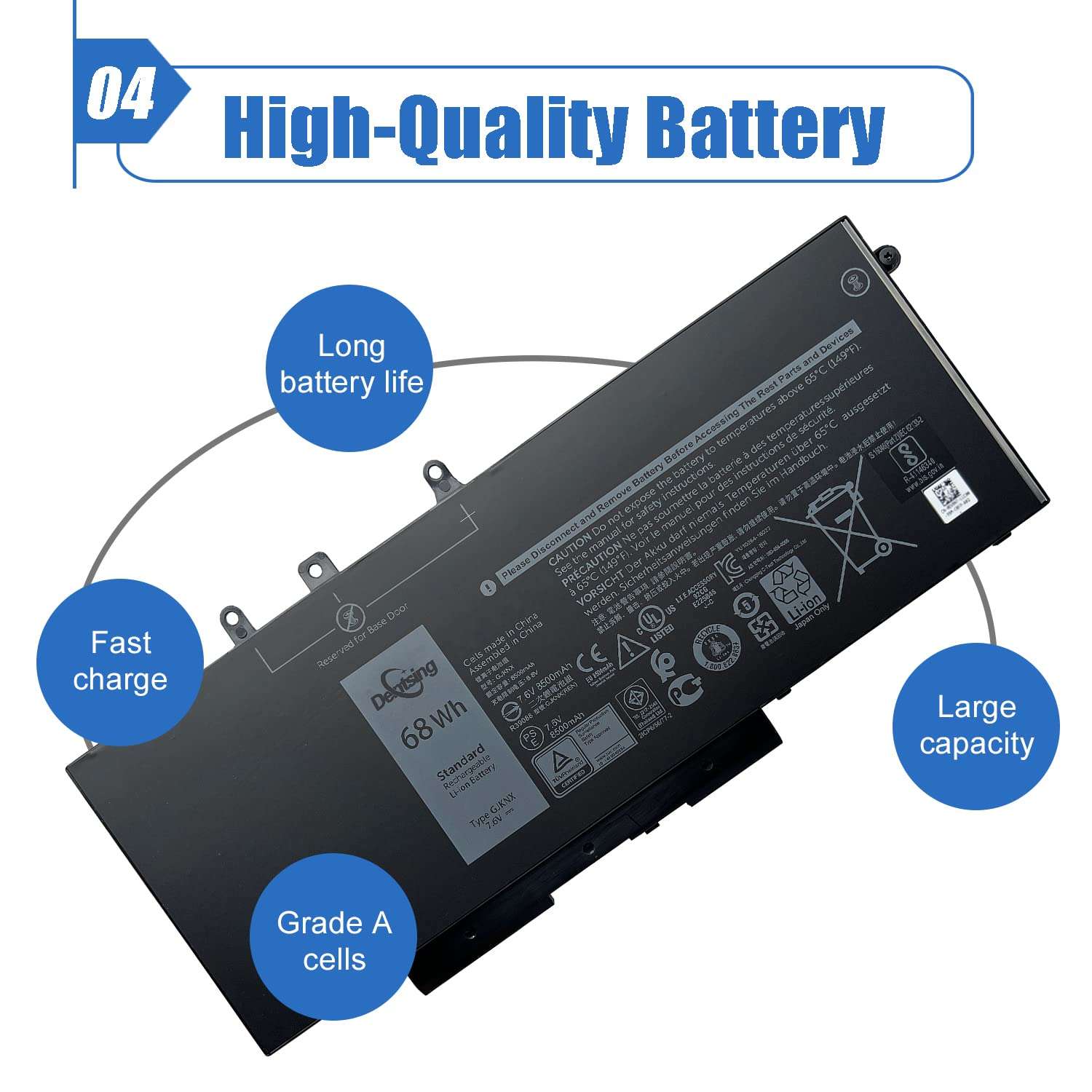 Dentsing 7.6V 68Wh/8500mAh 4-Cell GJKNX Laptop Battery Compatible with Dell Latitude E5480 E5580 E5490 E5491 E5590 E5591 Precision 15 3520 M3530 Series Notebook 93FTF GD1JP DY9NT 5YHR4 451-BBZG 5