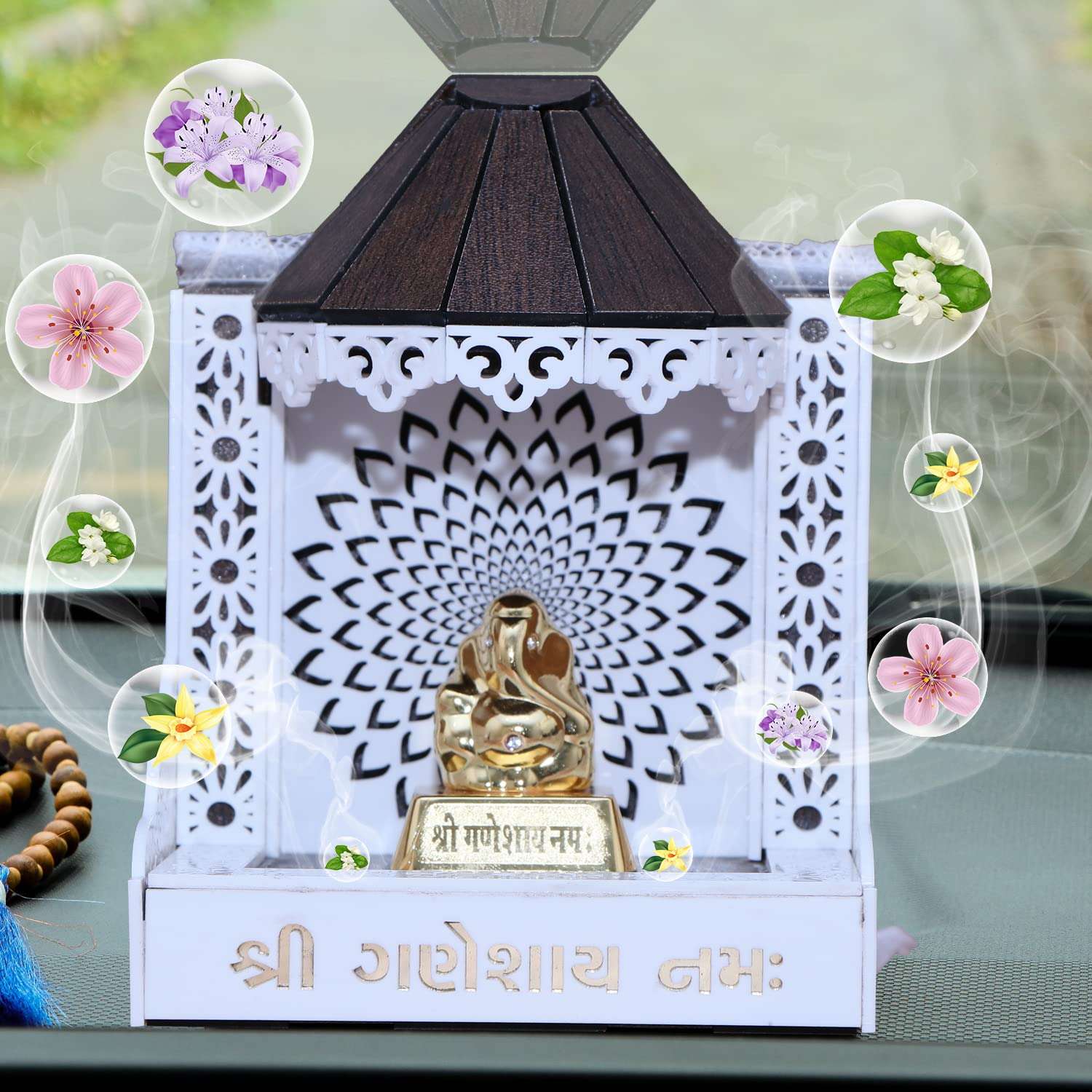 VPLLEX Car Temple for Dashboard | Temple with Essential Oils | Religious Gift | Wooden Temple | Mandir | Fragrances with Temple | Car Showpiece | Car Interior Decoration (Shikhar_EUCALLYPTUS) 5