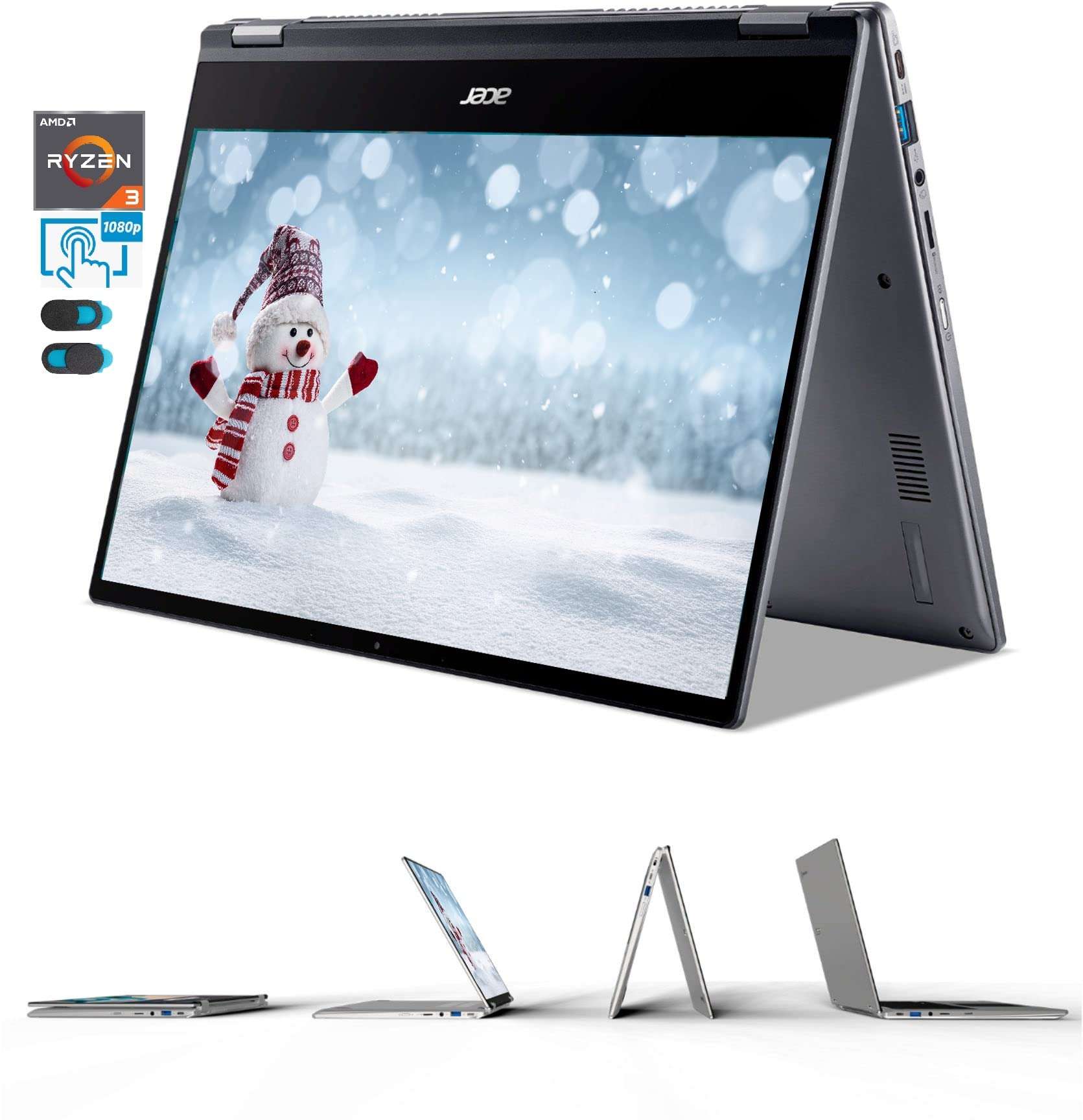 acer 2022 Chromebook Spin 514 2-in-1 Convertible Laptop, 14" FHD Touchscreen, AMD Ryzen 3 3250C Processor, 4GB RAM, 64GB eMMC, USB-C, 10+ Long Battery Life, Backlit KB, Chrome OS, YSC Accessory 1