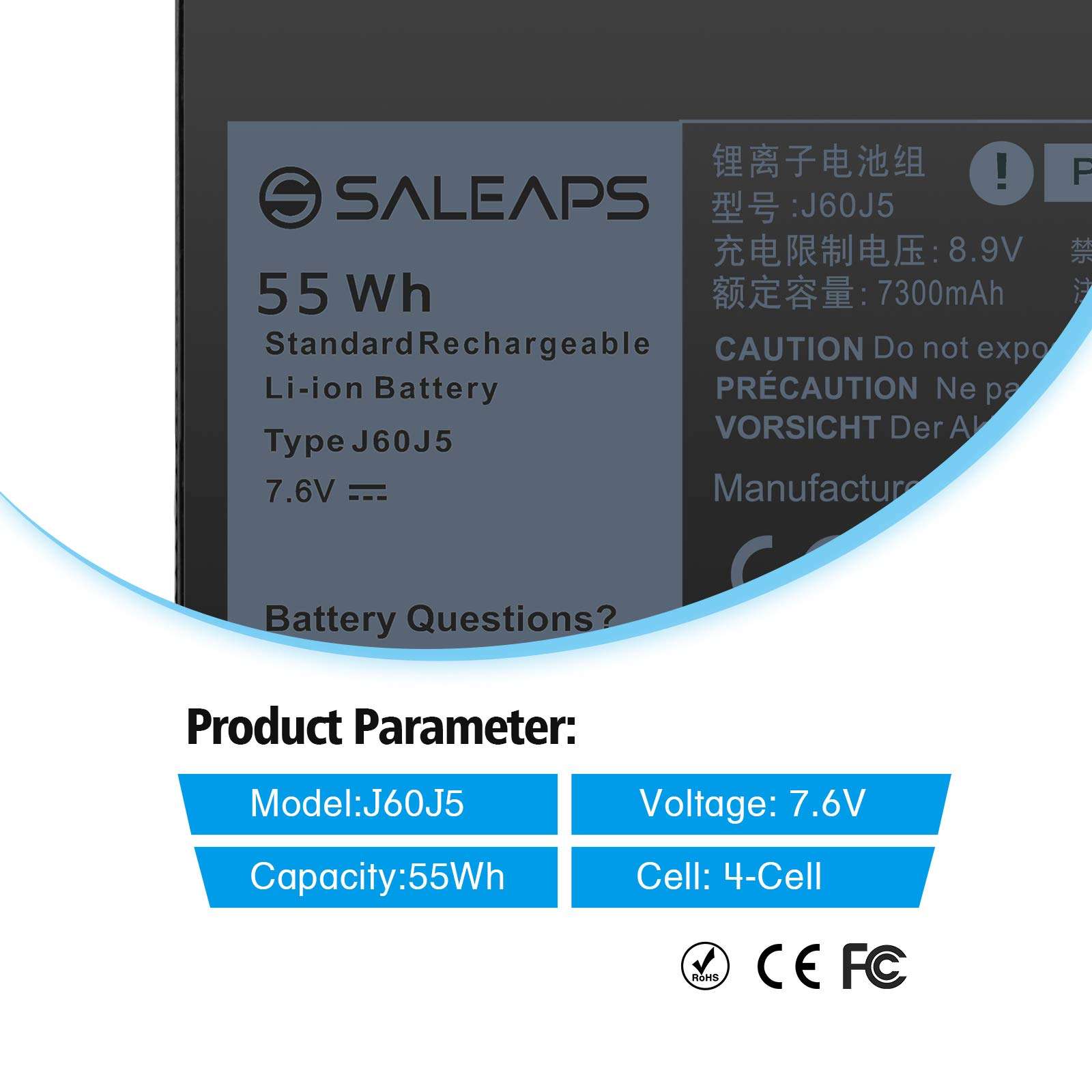 Saleaps E7470 E7270 J60J5 Battery for Dell Latitude E7270 P26S001 E7470 P61G001 Laptop, Fits MC34Y R1V85 PDNM2 451-BBSX 451-BBSY 451-BBSU 7.6V/55Wh 2