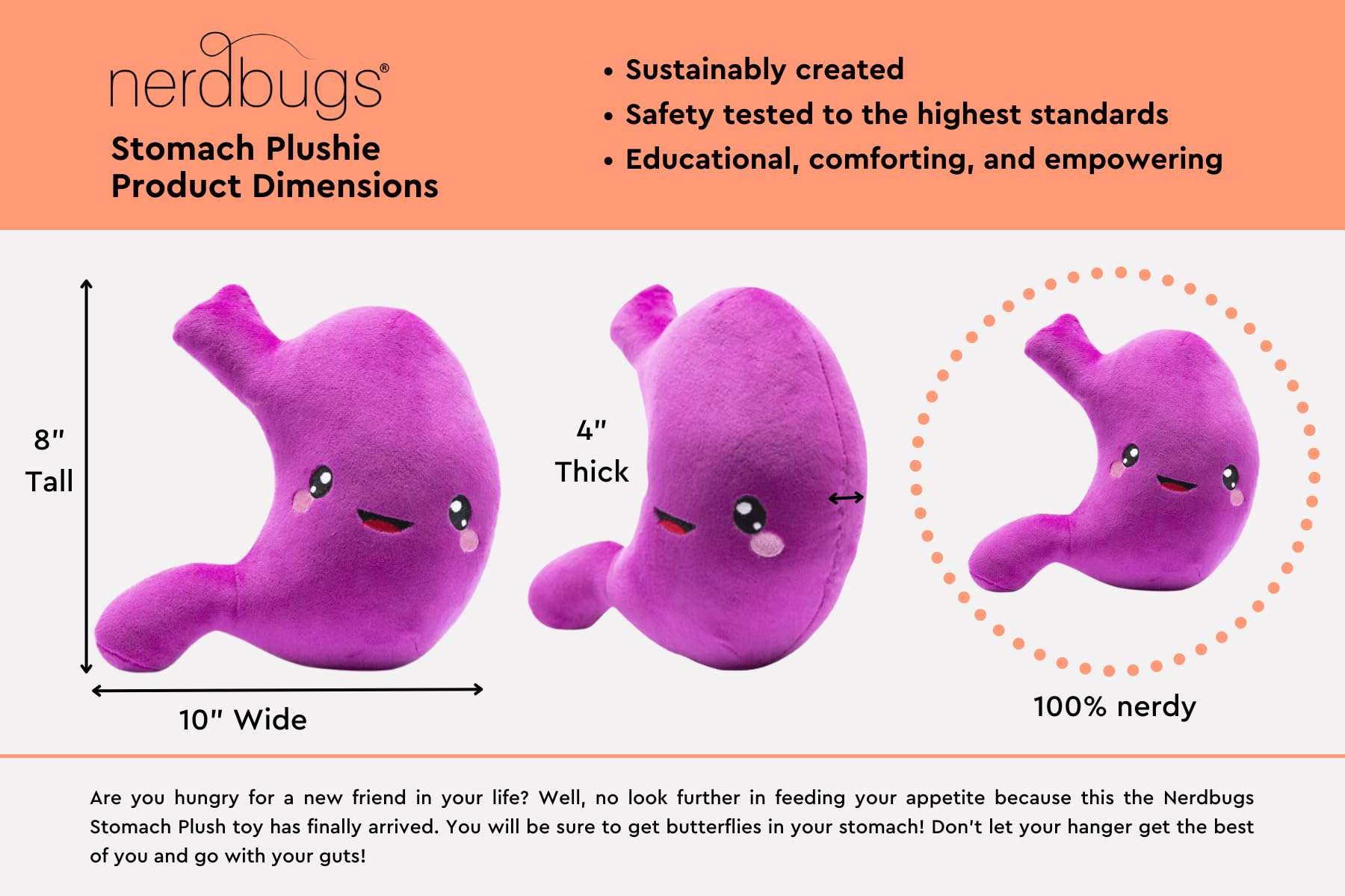 nerdbugs Stomach Plush - Gastric Bypass and Sleeve Gift, Get Well and Surgery Gift, Health Education Toy, gastroenterology Present, GI Ulcer and IBS Present 2