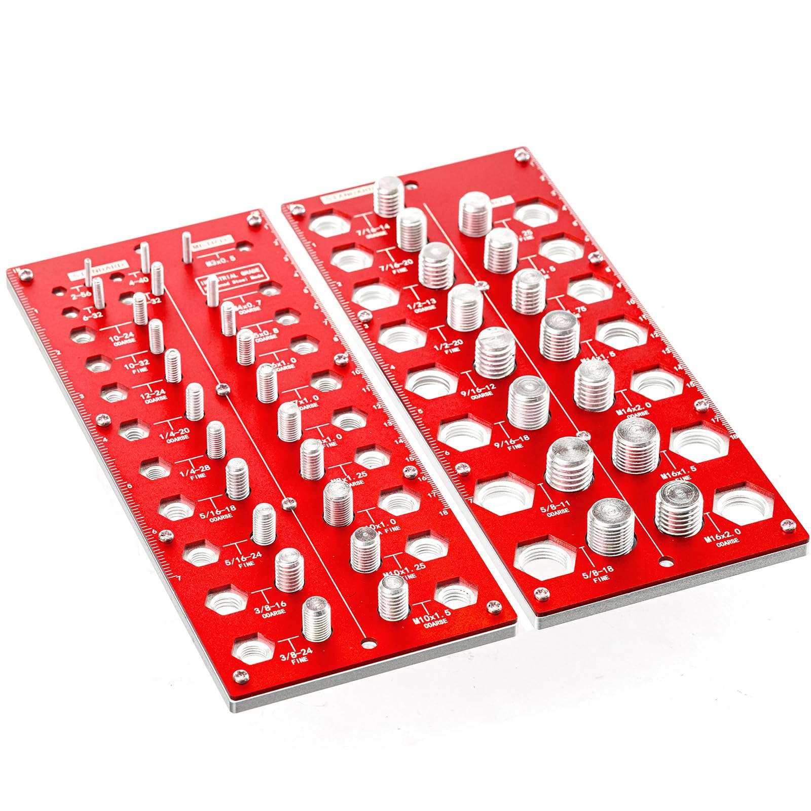 Thread Checker, 2-in-1 Nut and Bolt Thread Checker, 38 Bolt Size and Thread Gauge, 17 Metric & 21 Standard Sizes Bolt and Nut Identifier Gauge, Thread Checker with Inch and Centimeter Ruler (Red) 1
