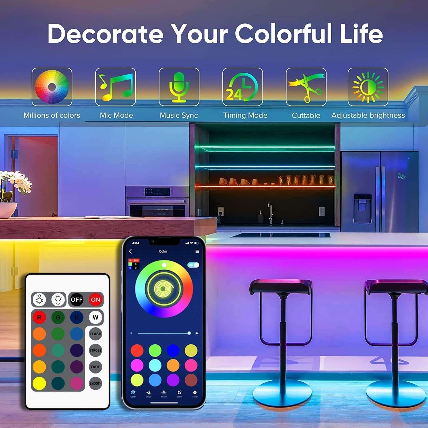 Gesto RGB LED Strip Light TV Backlight with App & Remote | 5V USB Powered Music Sync Light for 16-40" TV,PC,Laptop & Monitor | Multicolor Bias Lighting Kit for Gaming, Movies & Home Decor- 2 Meter 3