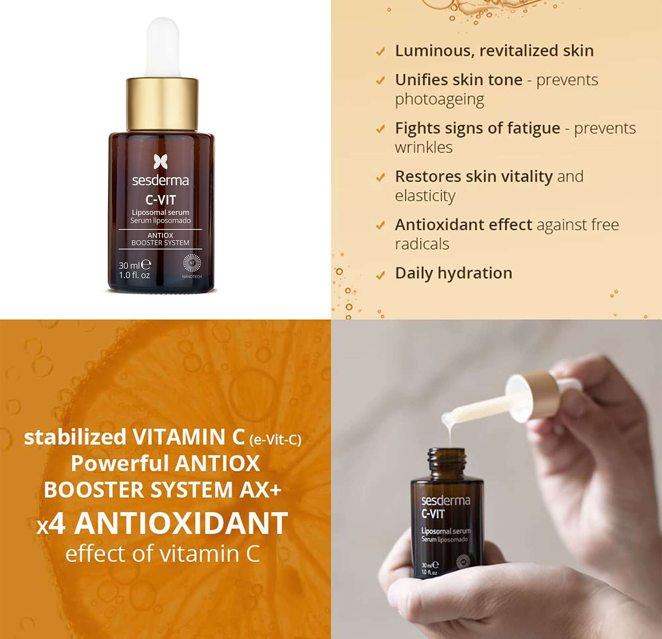Sesderma C-VIT Radiance Serum with Vitamin C, Brightens, Hydrates & Fights Signs of Aging, Antioxidant Formula, 1.0 fl oz 4