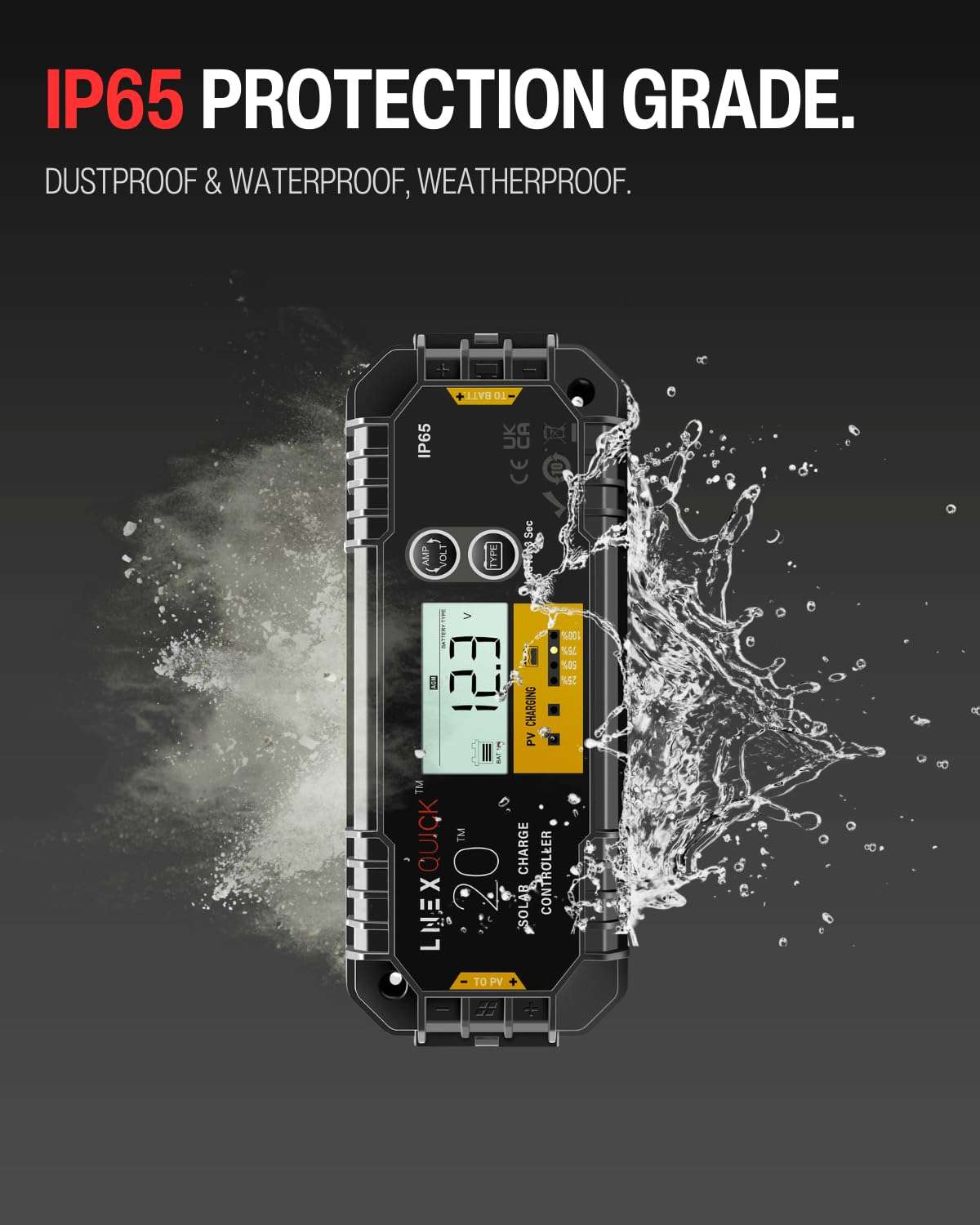 LNEX 20A 12V/24V PWM Waterproof Solar Charge Controller with Backlight LCD Display for AGM, Gel, Flooded and Lithium Battery, Used in RVs, Trailers, Boats, Yachts 4