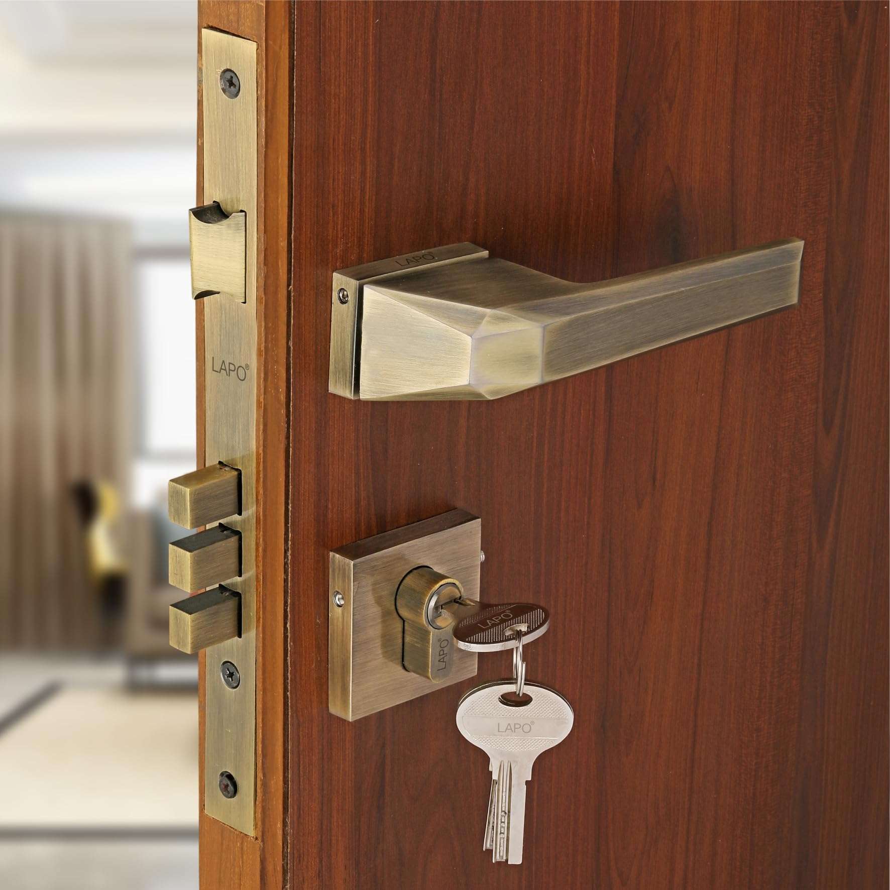 LAPO Door Locks for Main Door/Door Locks for Bedroom/Mortise Lock for Door/Door Lock Handle Set with 3 Brass Key for Home/Office/Hotel (Antique Finish) Ro-125 1