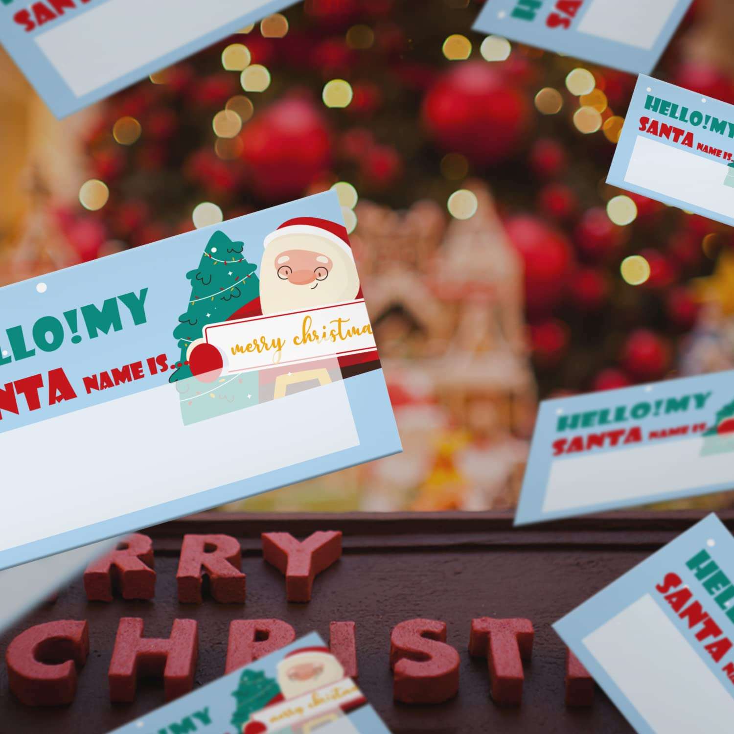 What's Your Santa Name Game, 1 Santa Theme Sign and 50 Name Tag Stickers, Christmas Party Games, Birthday Game for Kids and Adult Parties, Activity Game for Office or Class | JRKP051L 5