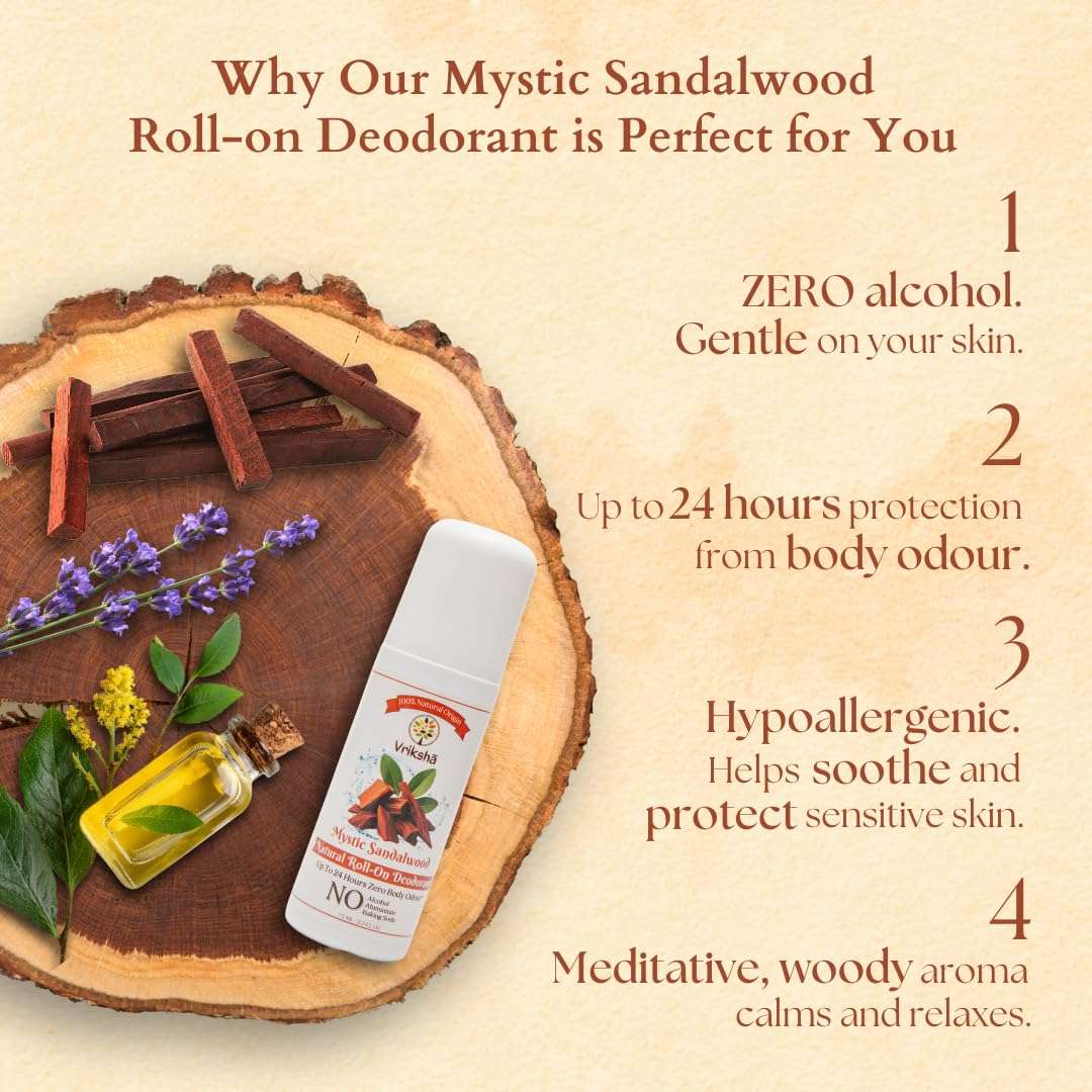 Vrikshā 100% Natural Roll On Deodorant | 24 Hour Body Odour Protection | Sandalwood & Frankincense Essential Oils | ZERO Alcohol | For Women & Men 6