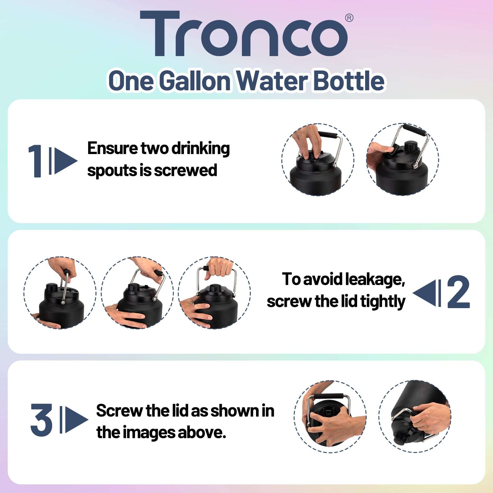 Tronco 1 Gallon Water Bottle, 128 oz Large Stainless Steel Triple Wall Vacuum Insulated Water Jug with Straw Lid and Spout, Keep Cold 48 Hrs, Top Handle, Leak Proof, Wide Mouth, Sweat Proof, BPA Free 5