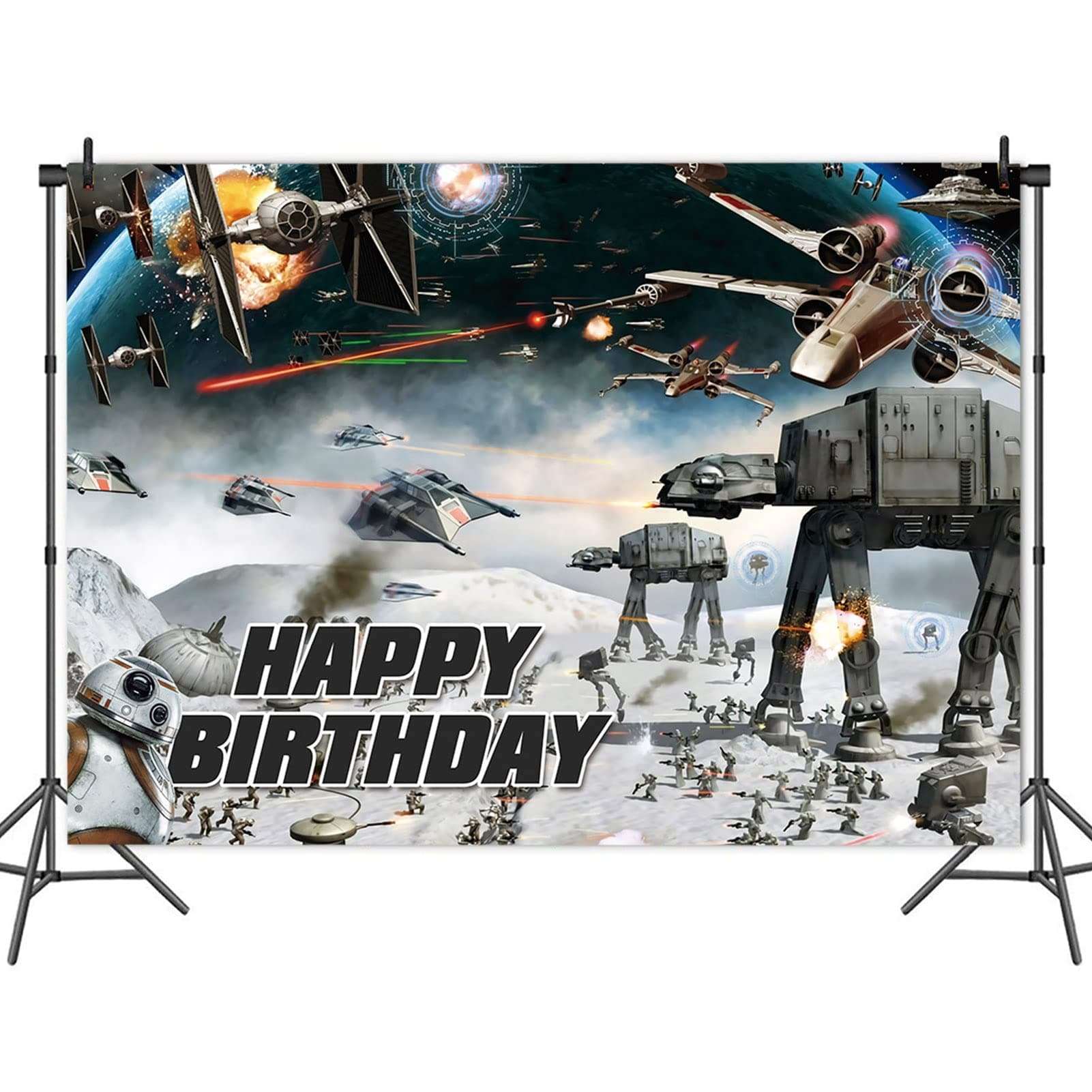 Outer Space Galaxy Wars Photography Backdrop Black Stars Science Fiction Photo Backgrounds Kids Boys Birthday Decorations Cake Table Banner 5x3ft 4